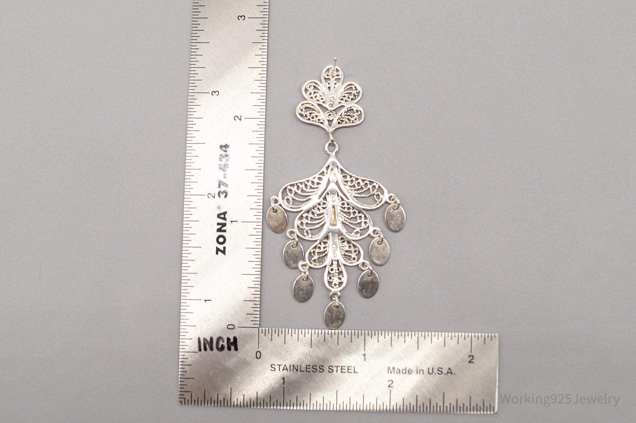 Vintage Filigree Chandelier Sterling Silver Earrings