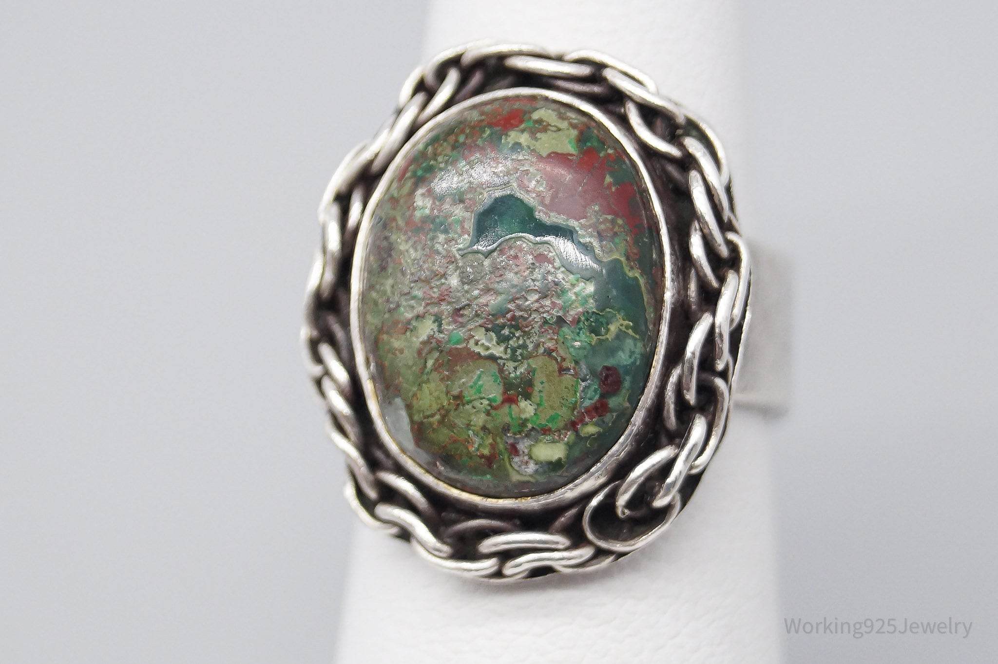 Vintage Red Green Jasper Silver Ring - Size 5