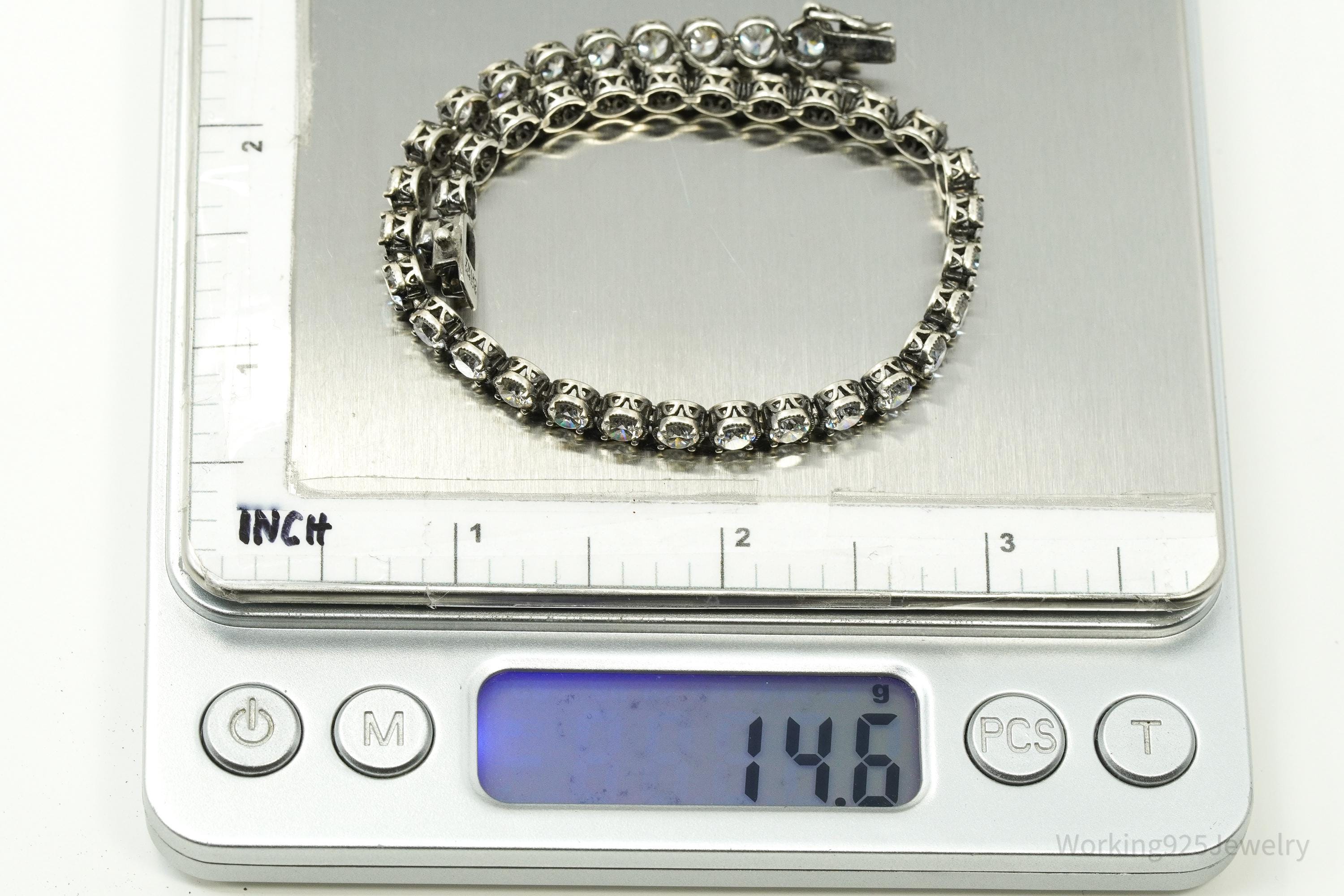 Vintage Platinum Clad Cubic Zirconia Sterling Silver Bracelet 8"