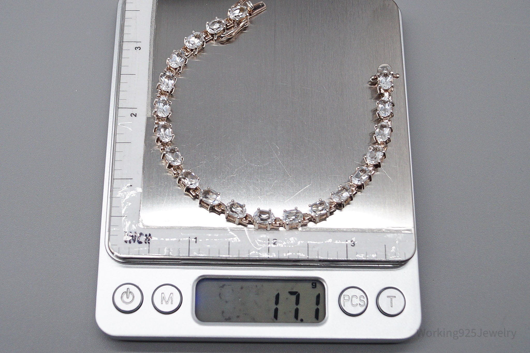 Vintage Large White Topaz Sterling Silver Bracelet - 7 7/8"