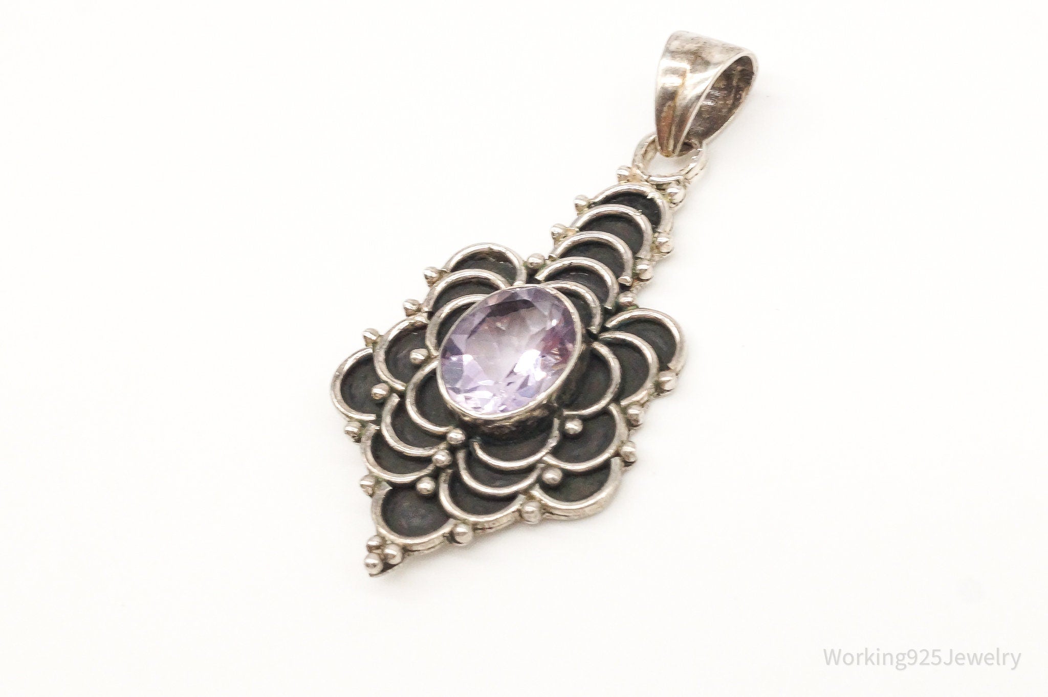 Vintage Large Purple Amethyst Sterling Silver Pendant