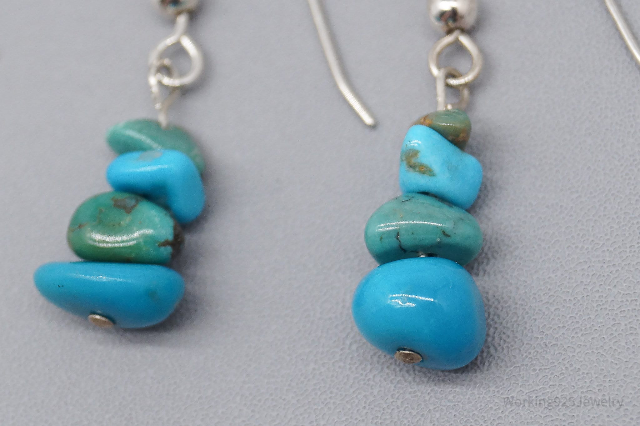 Vintage Southwestern Turquoise Bead Sterling Silver Earrings