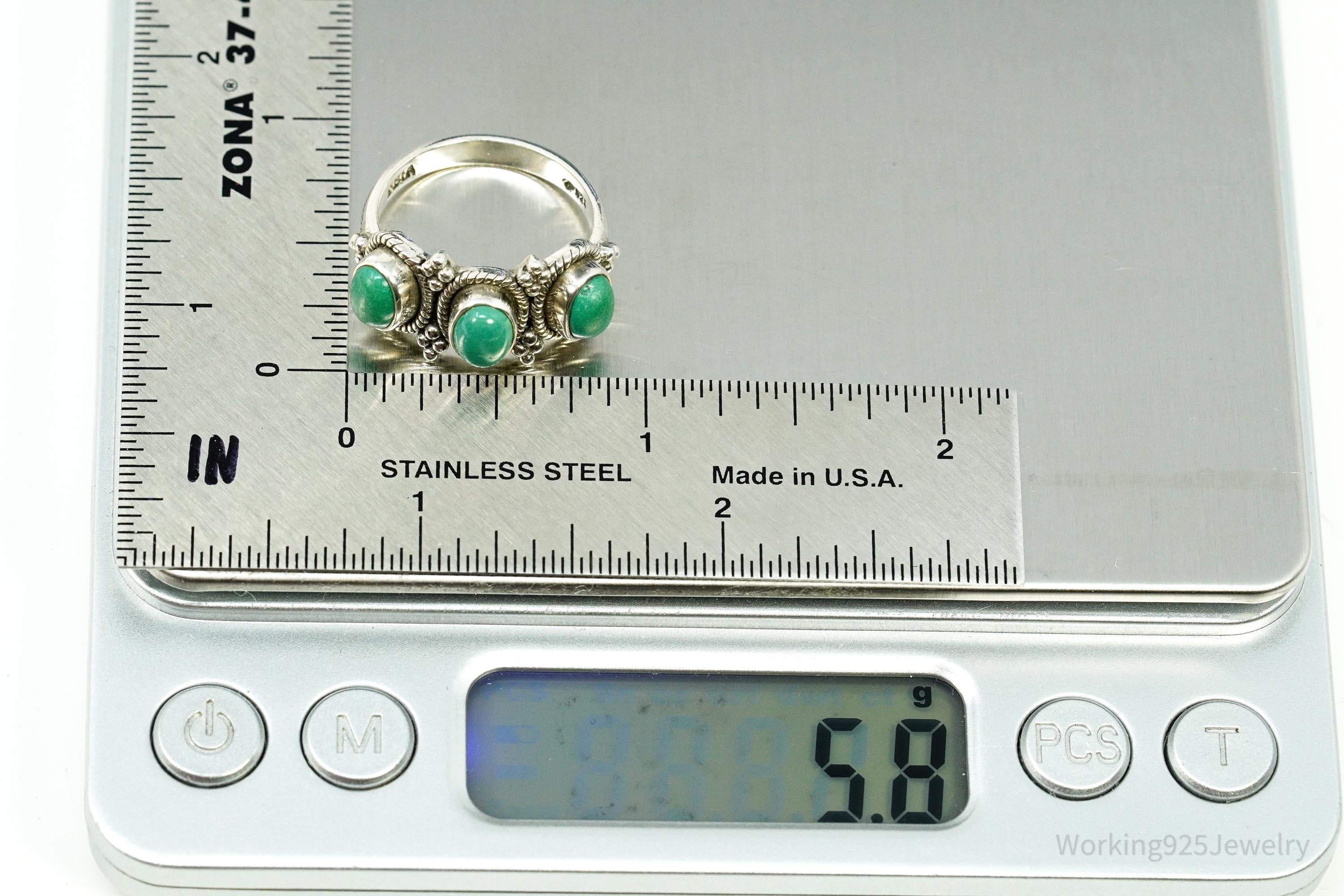 Vintage Doug Paulus Turquoise Western Style Sterling Silver Ring - Size 8