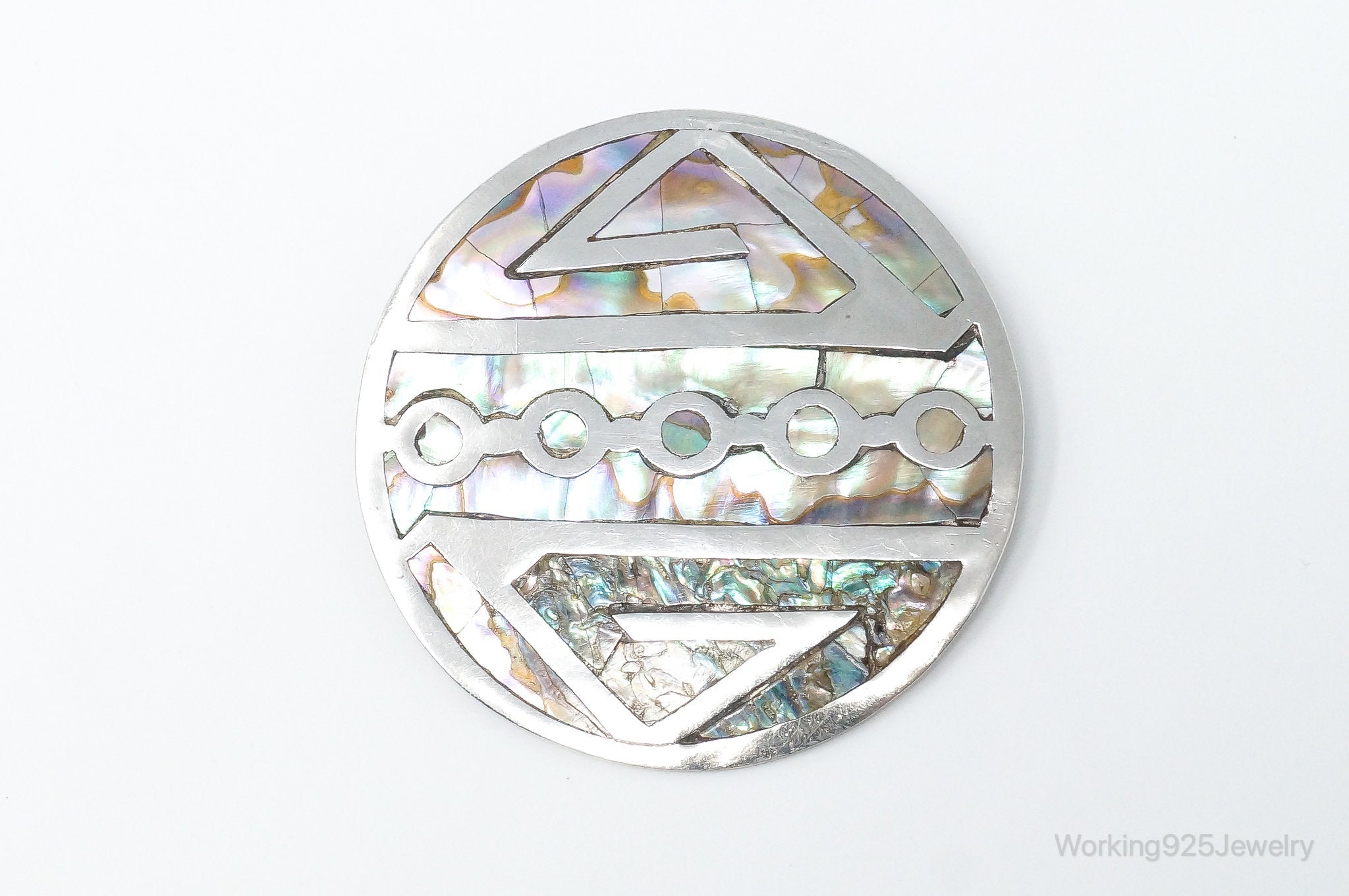 Vintage Taxco Mexico Abalone Paua Shell Sterling Silver Brooch Pin Pendant