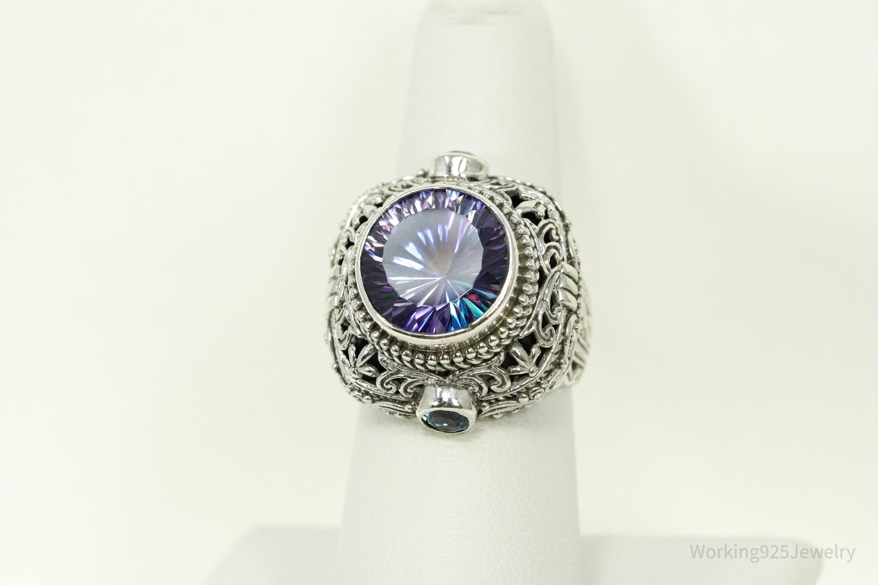 Vintage Designer Sarda Mystic Topaz & Blue Topaz Sterling Silver Ring - Size 7