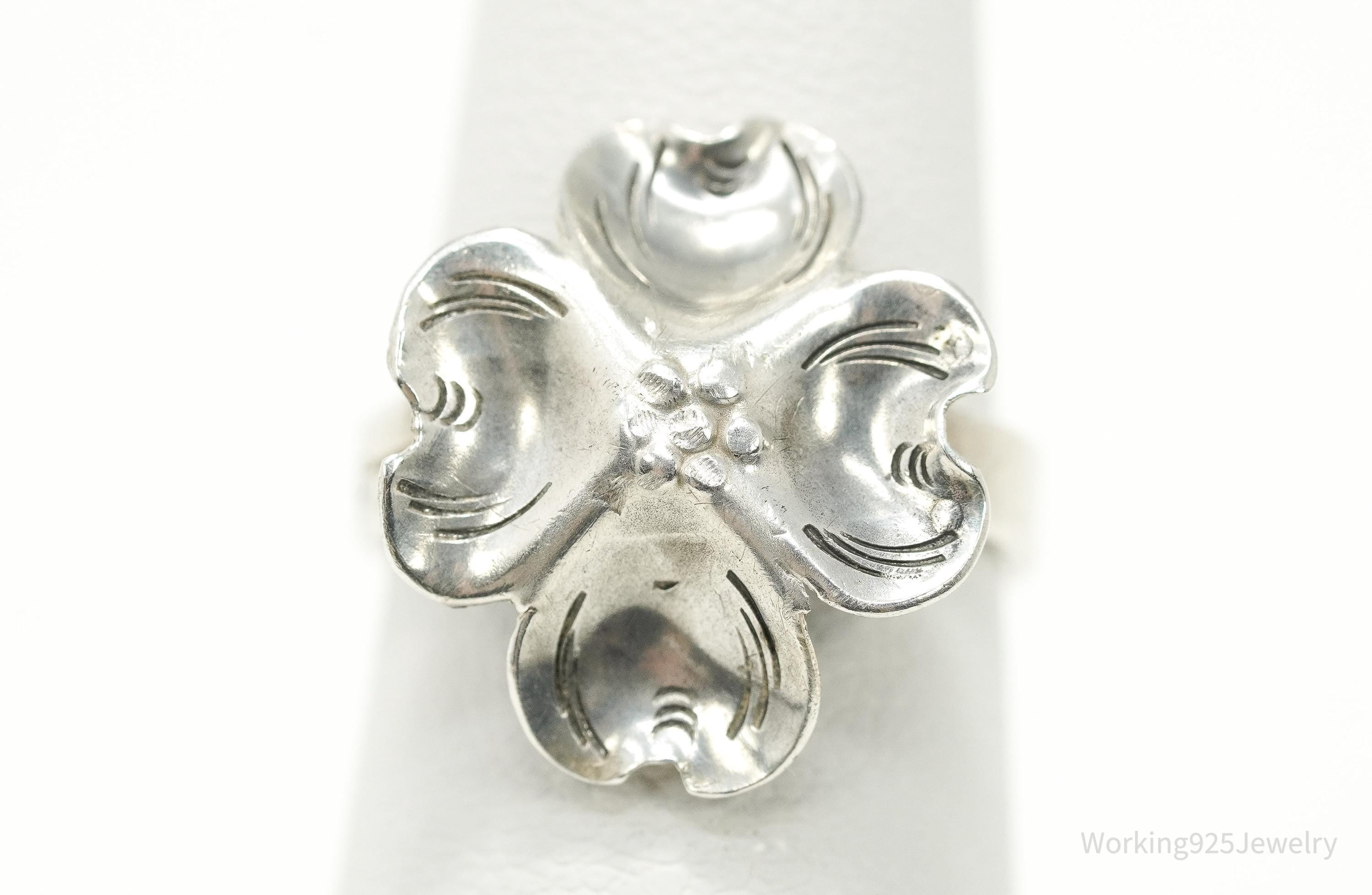 Vintage Designer NYE Dogwood Flower Sterling Silver Ring - Adjustable Size 5.5