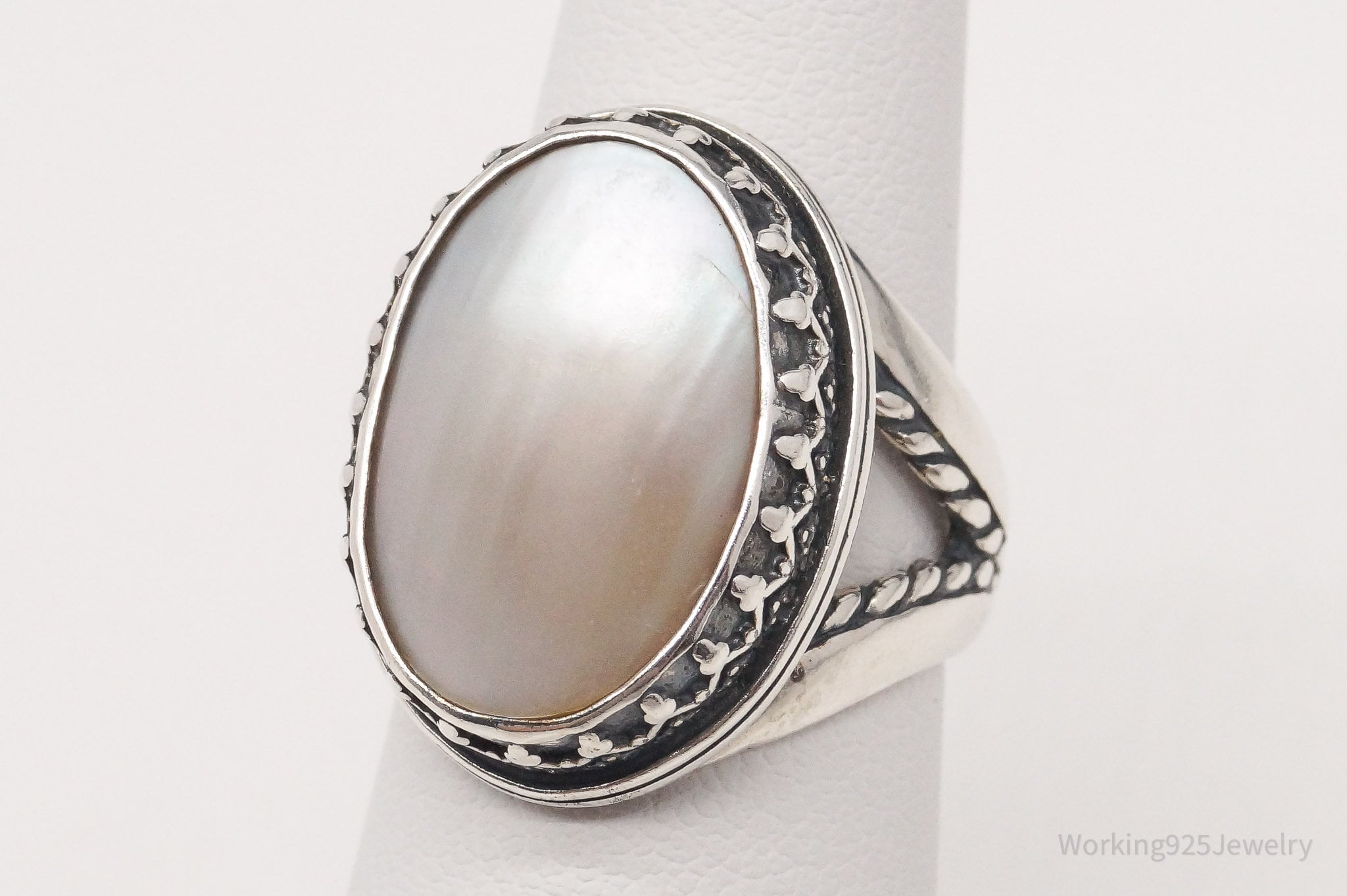 Vintage Southwestern Designer Carolyn Pollack Pearl Sterling Silver Ring Size 6