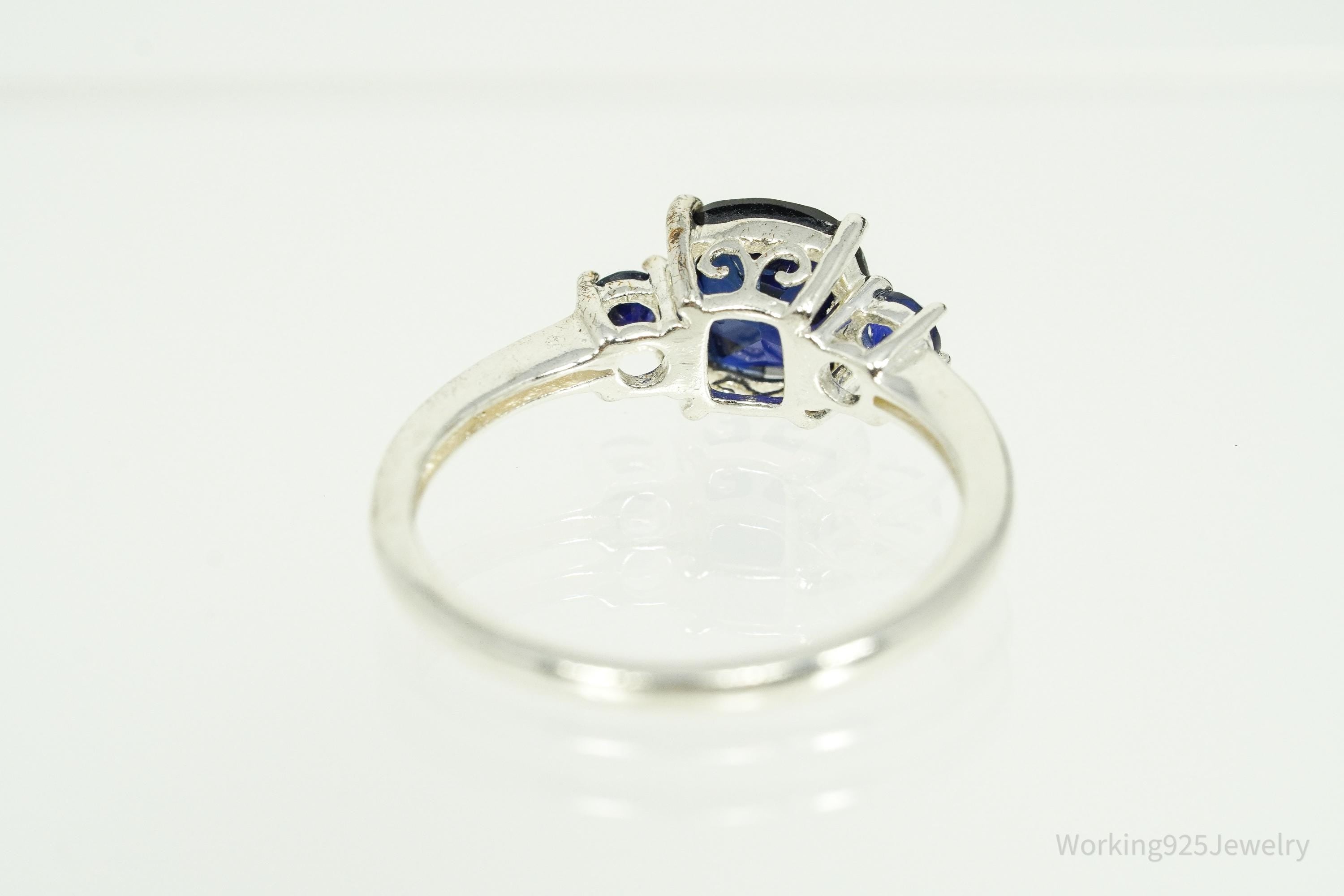 Vintage Blue Sapphire Sterling Silver Ring - Size 8