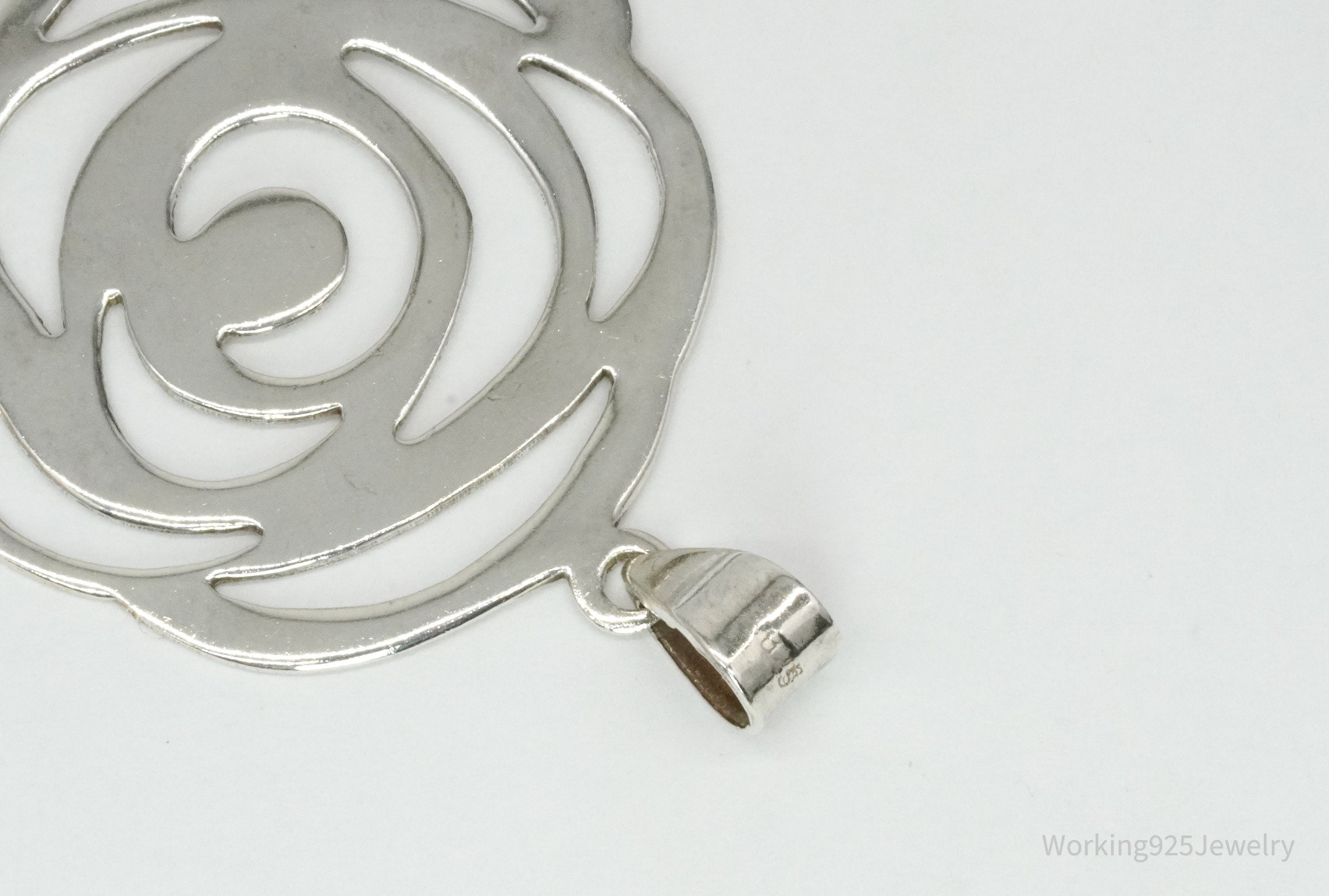 Large Vintage Sterling Silver Modernist Style Rose Pendant