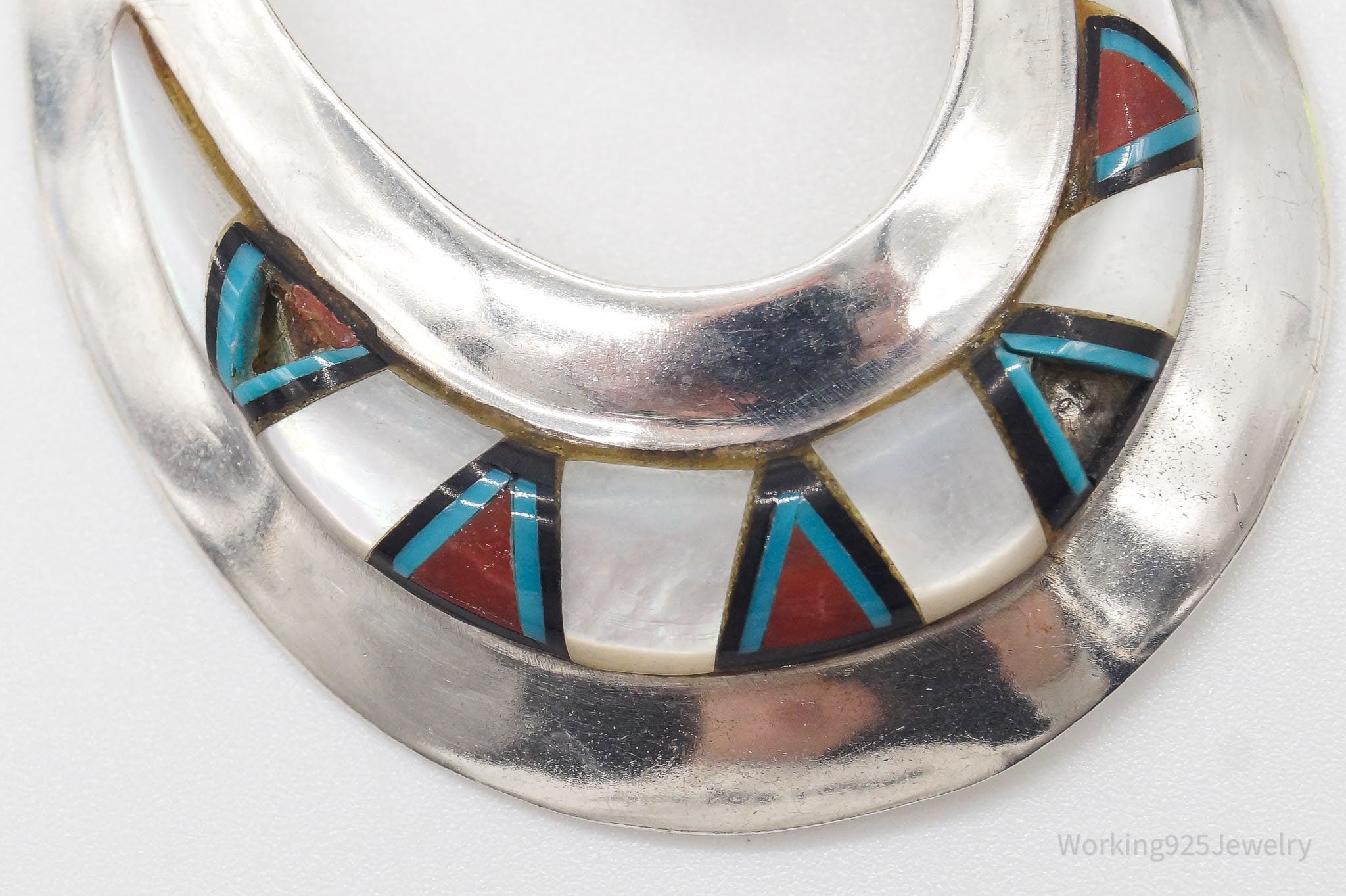 Vintage Native American Multi Gemstone Inlay Sterling Silver Earrings