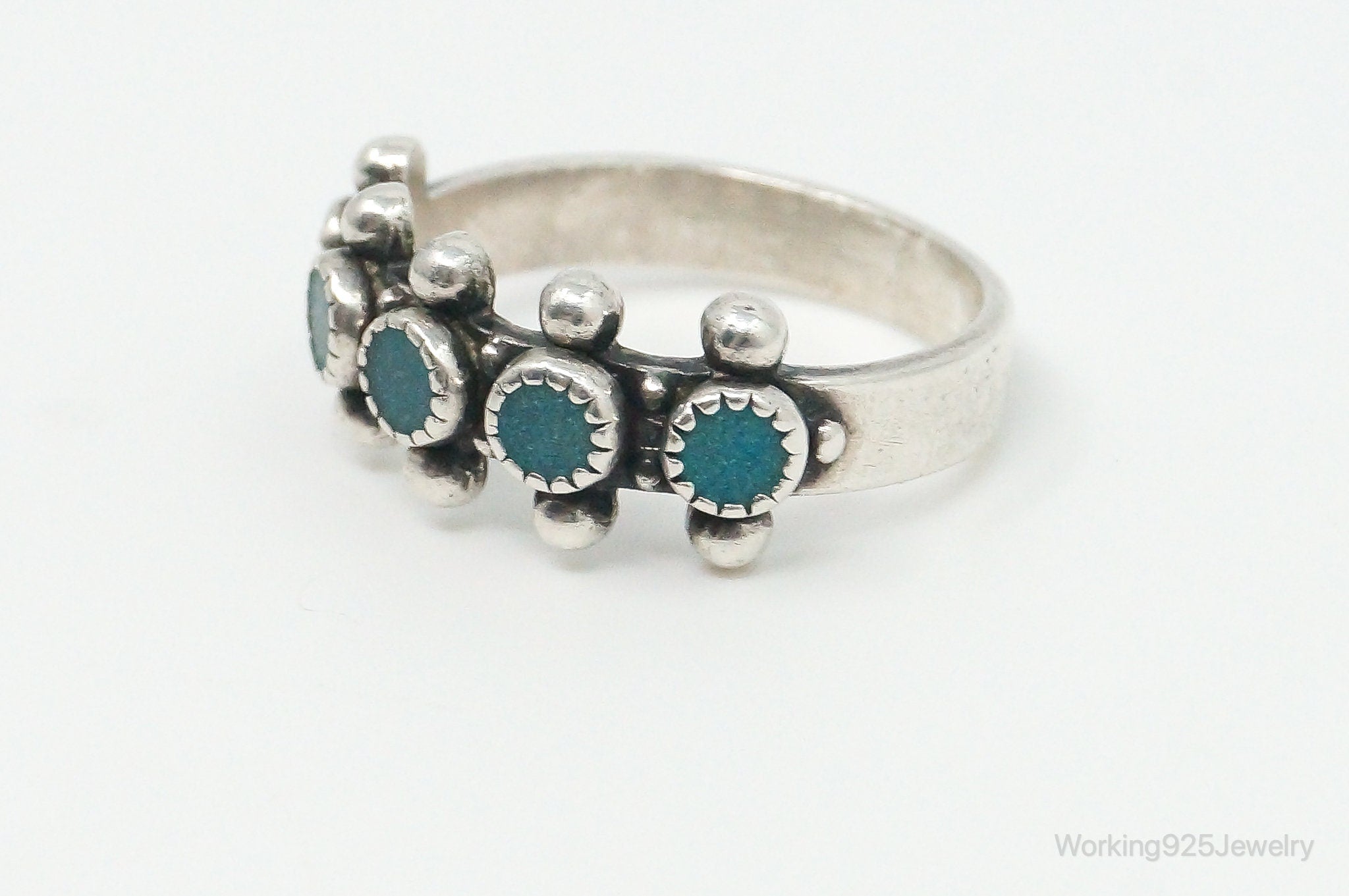 Vintage Native American Turquoise Unsigned Sterling Silver Ring - Size 5