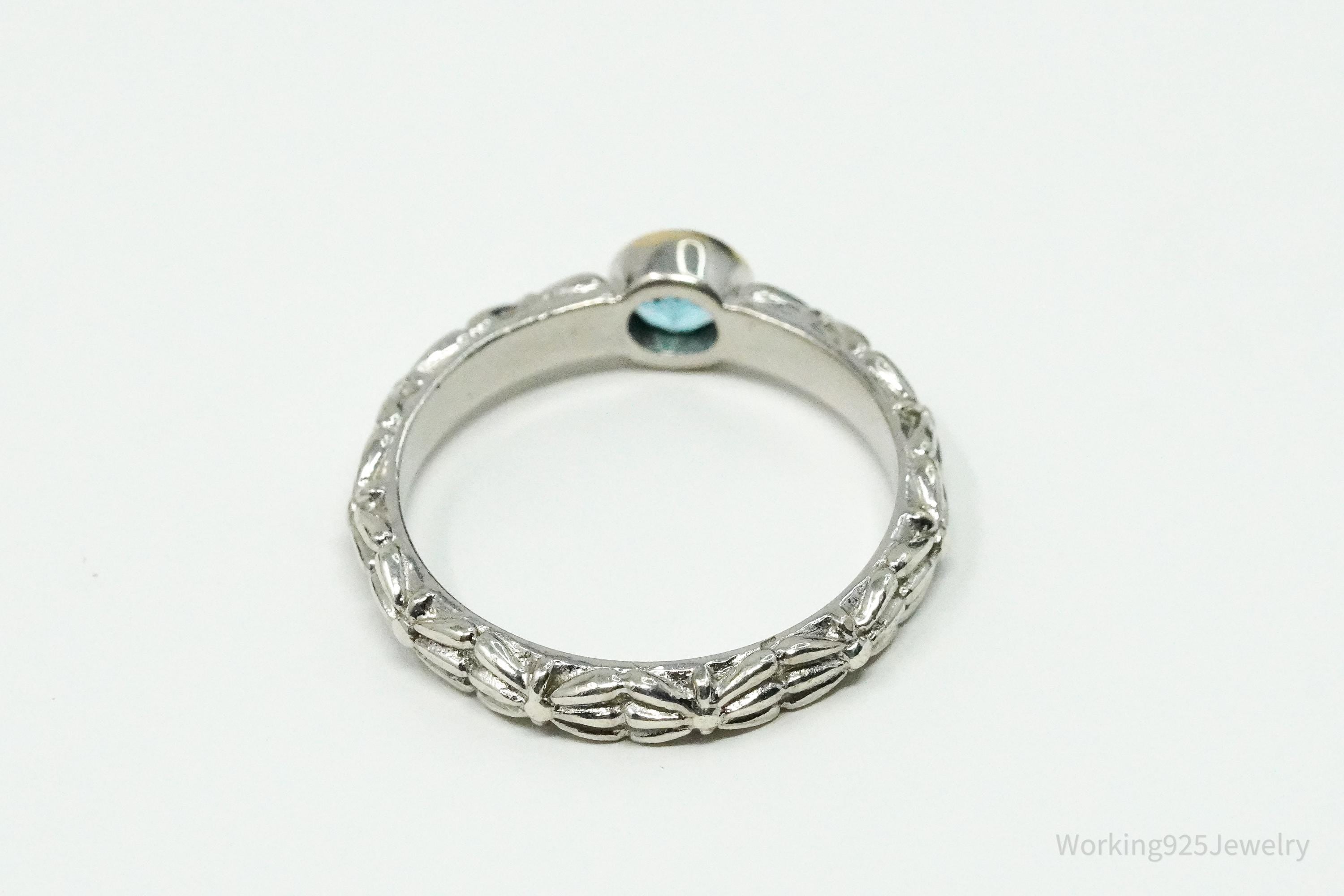 Vintage QCD Blue Topaz 14K Yellow Gold Sterling Silver Ring - Size 7
