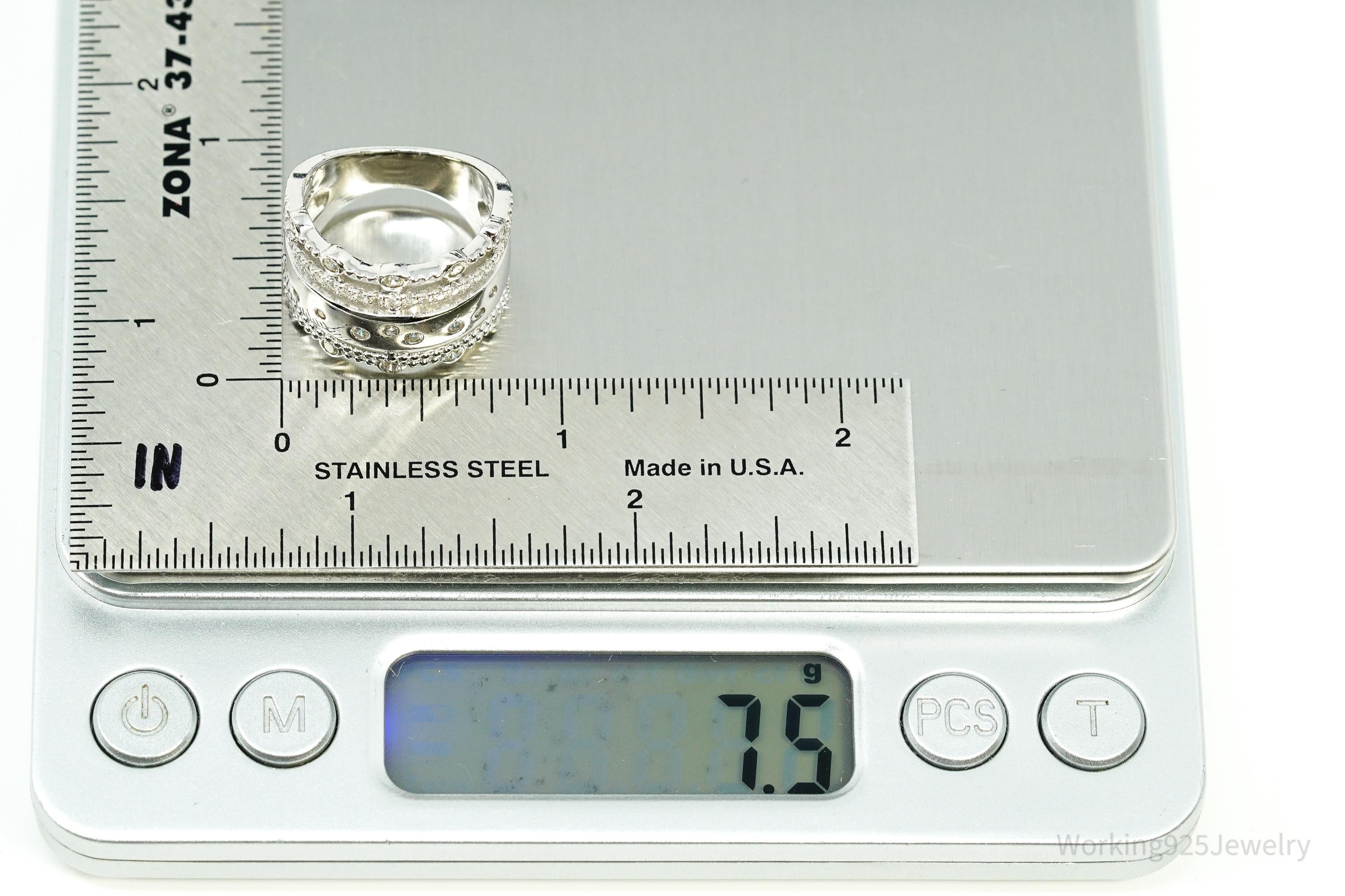 Vintage Cubic Zirconia Sterling Silver Band Ring - Size 6.25