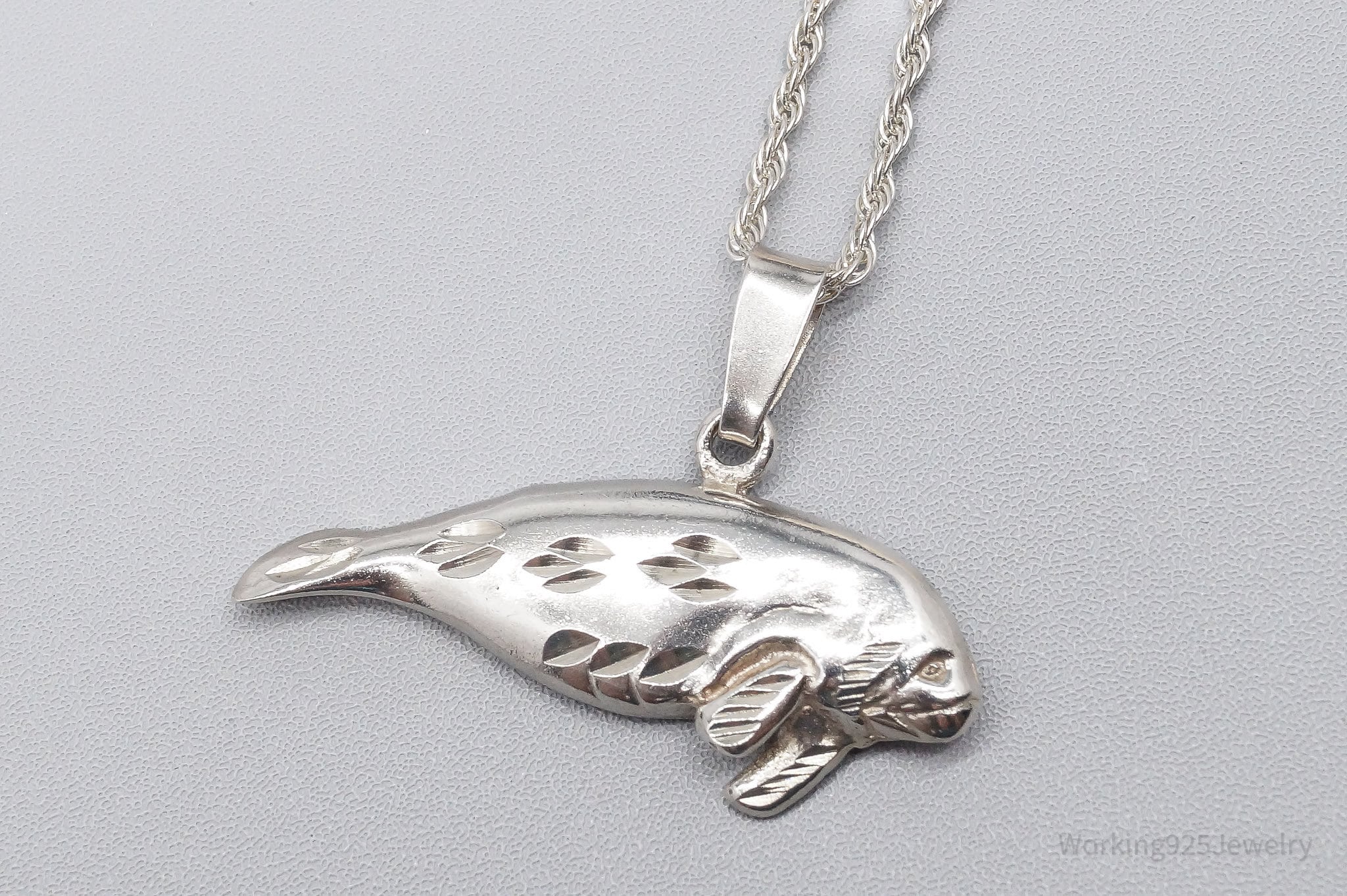 Vintage Manatee Sterling Silver Necklace 30"