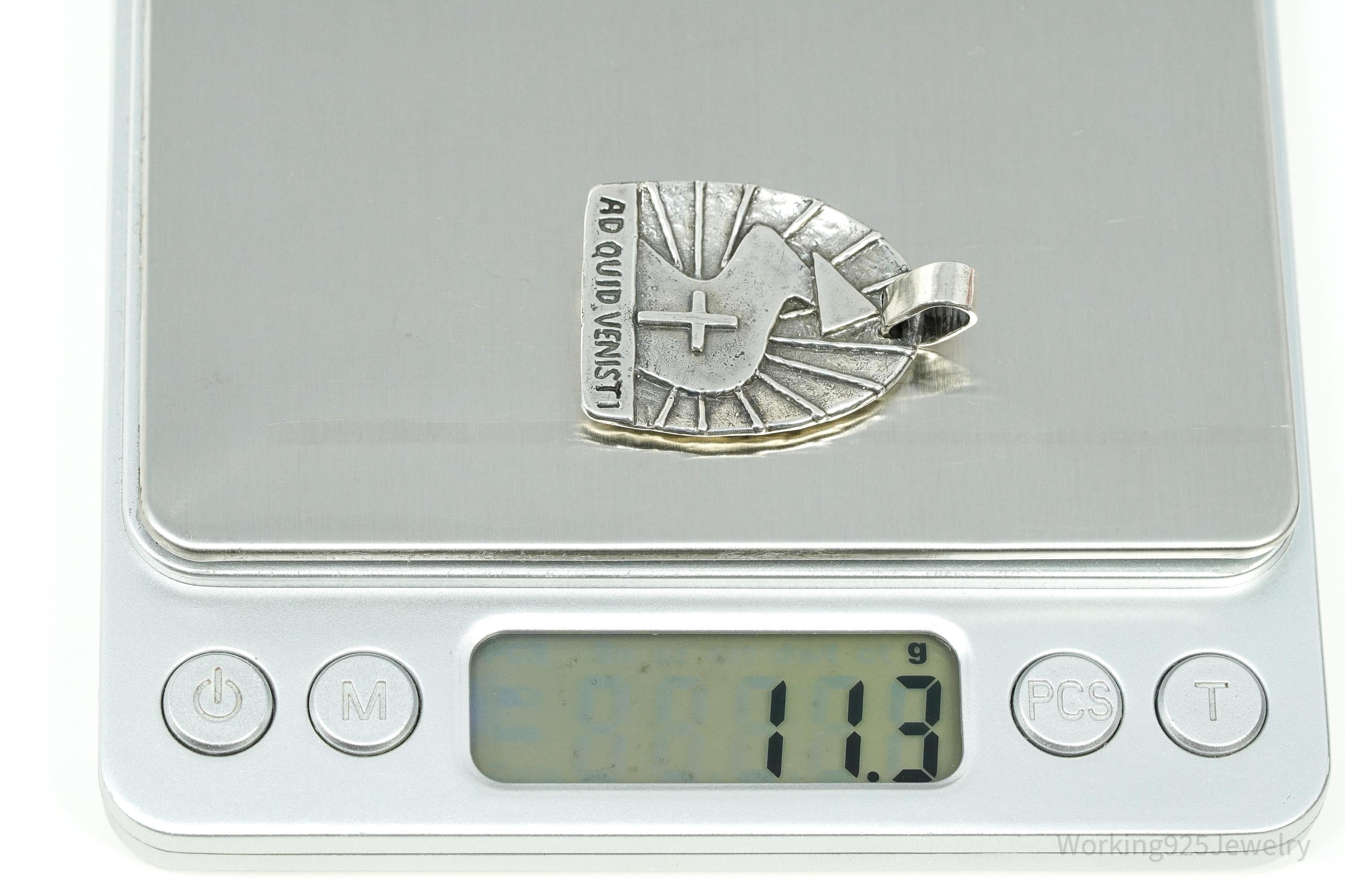 Vintage Acts 8 Sterling Silver Necklace Pendant 1 3/8"