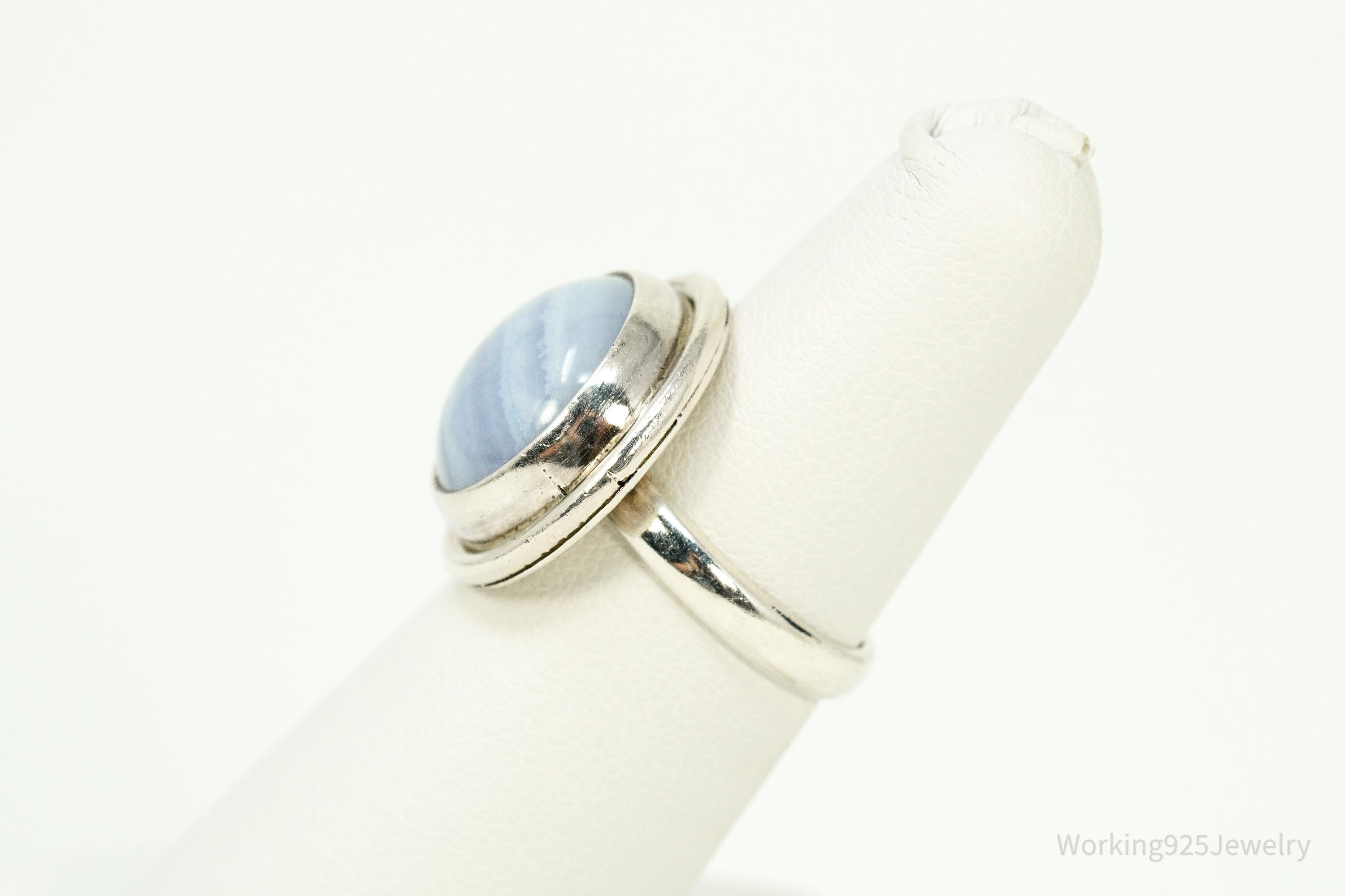 Vintage Blue Lace Agate Silver Ring - Size 6