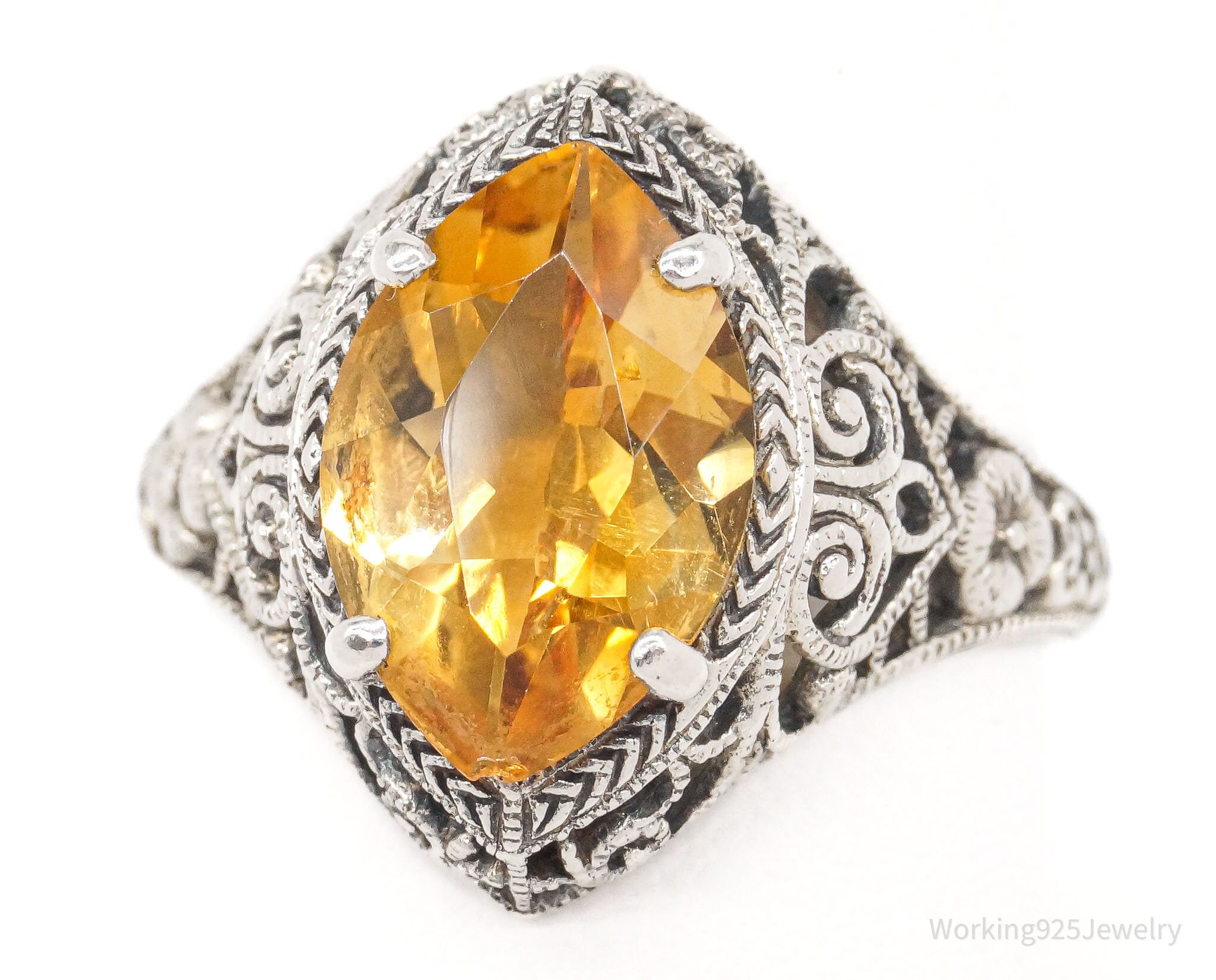 Vintage Designer CNA Citrine Sterling Silver Ring - Size 9