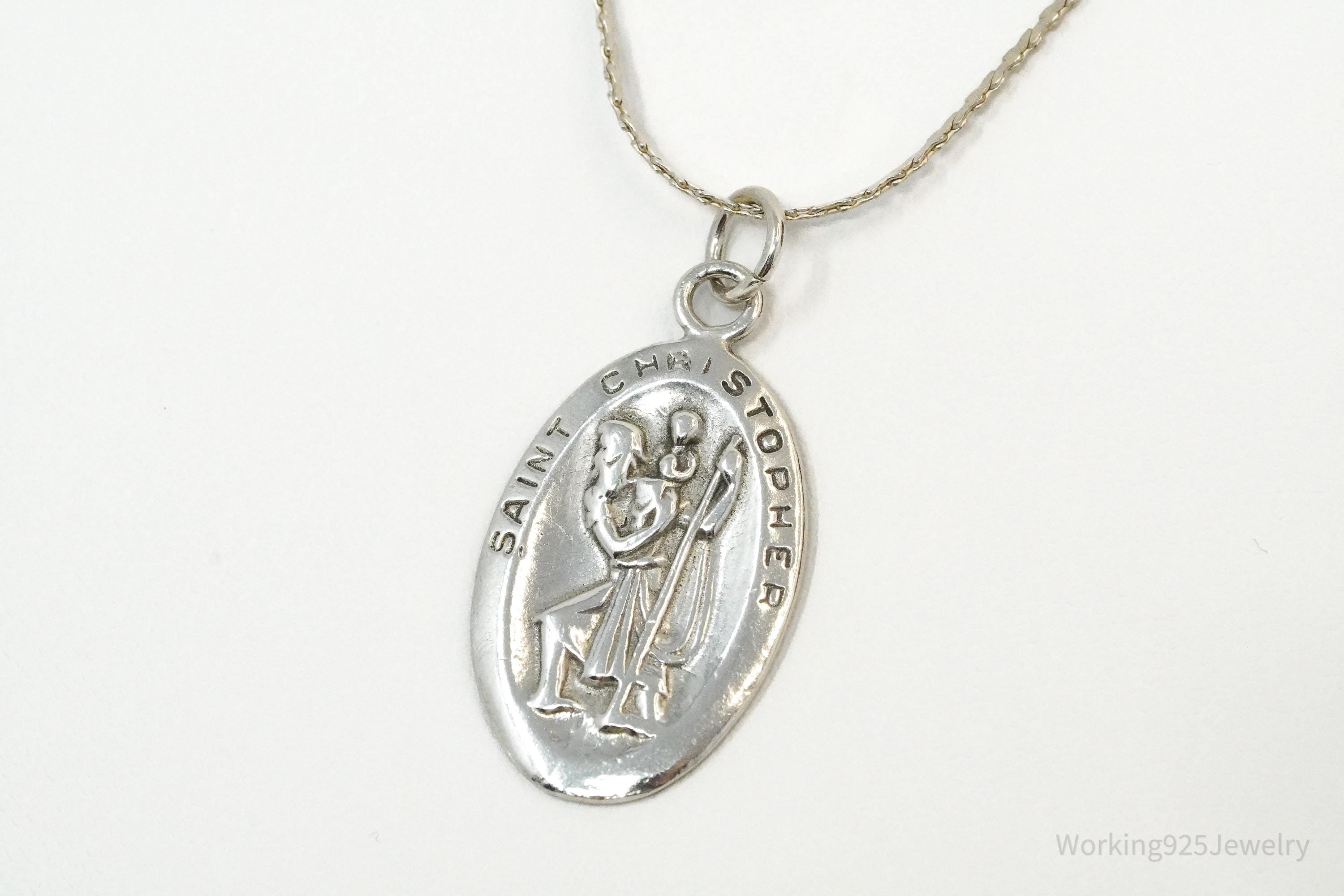 Vintage Saint Christopher Sterling Silver Necklace 20"