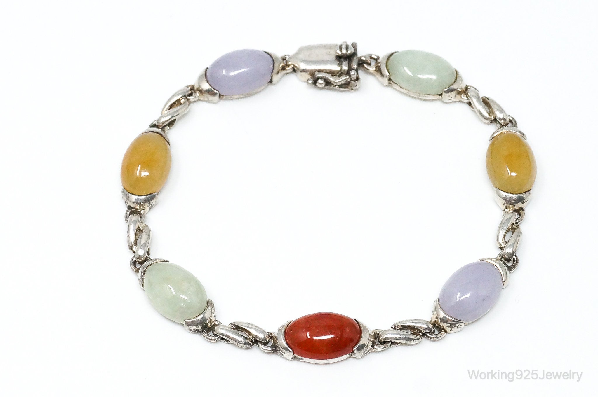 Vintage Multiple Jade Gems Sterling Silver Bracelet