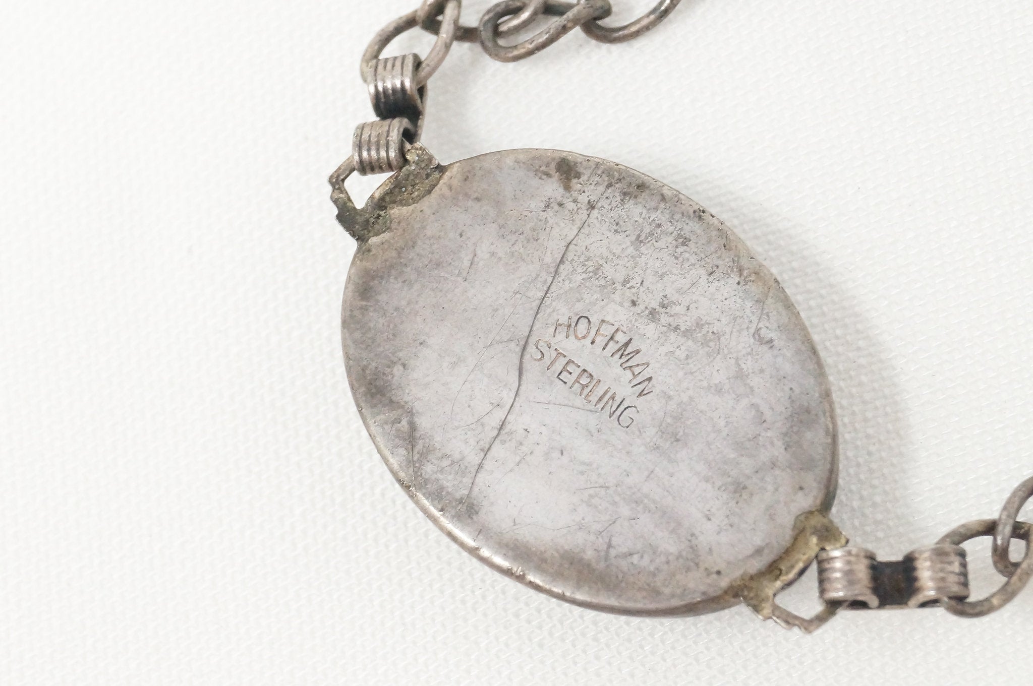 Antique Designer Hoffman Butterfly Wing Beach Scene Sterling Silver Bracelet