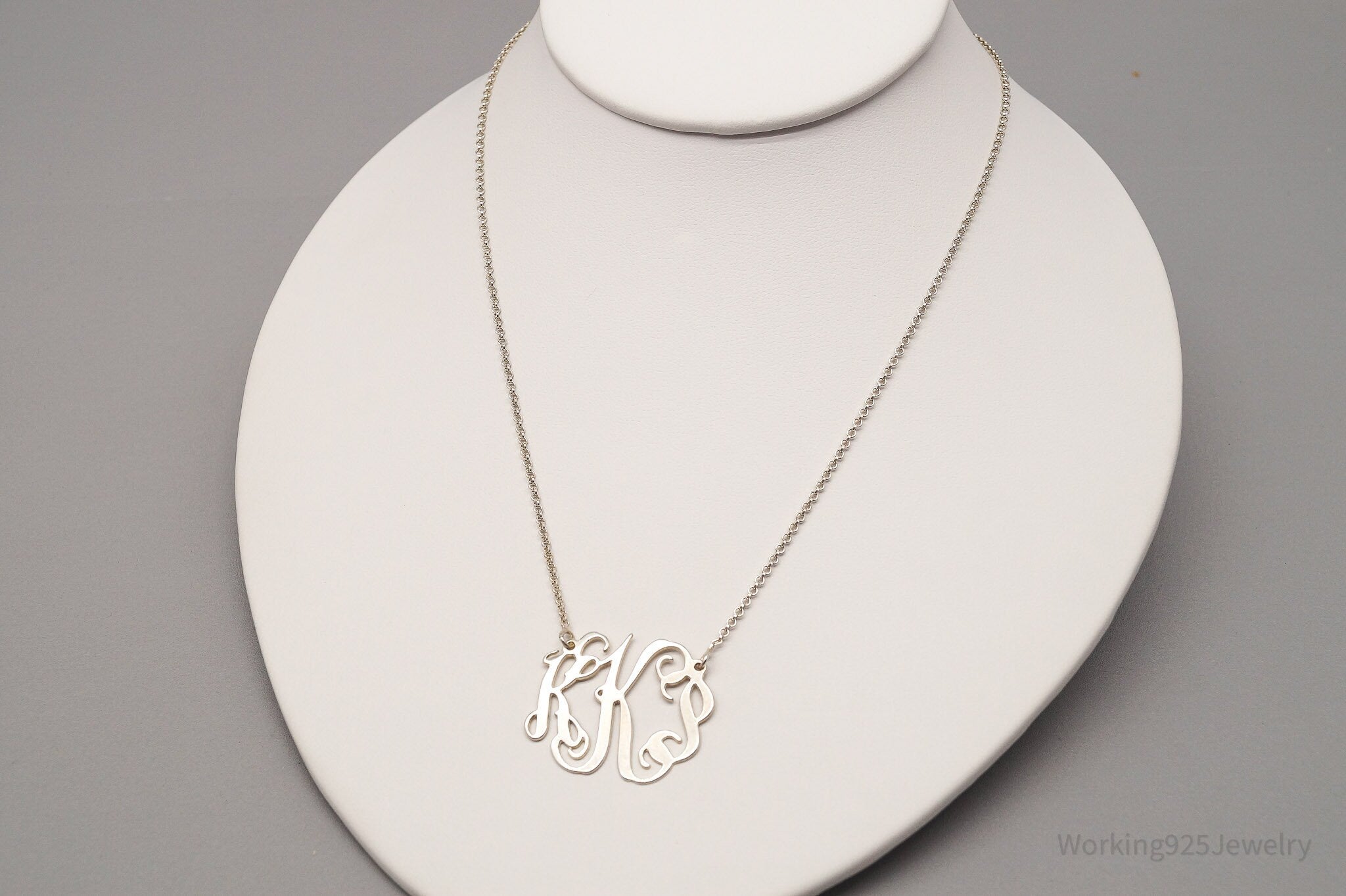 Vintage Cursive Initials Sterling Silver Necklace 18"