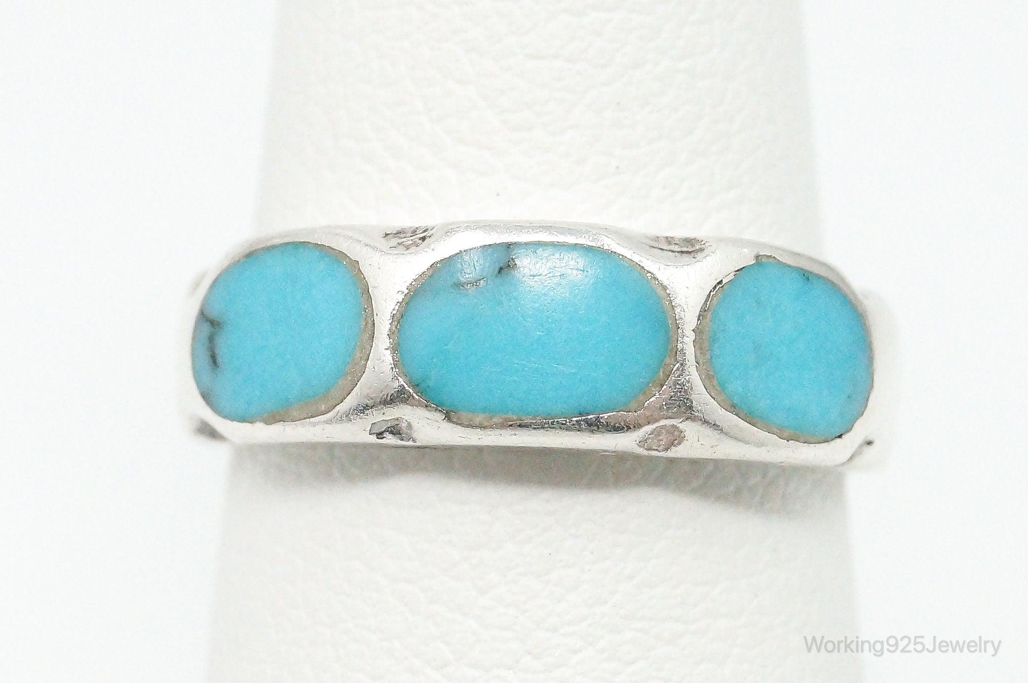 Vintage Native American Turquoise Unsigned Sterling Silver Ring - Size 5.75