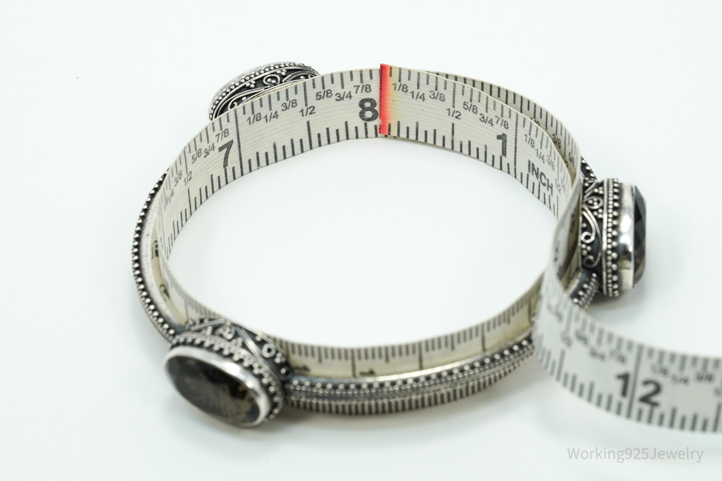 Vintage Smoky Topaz Silver Bangle Bracelet 8"