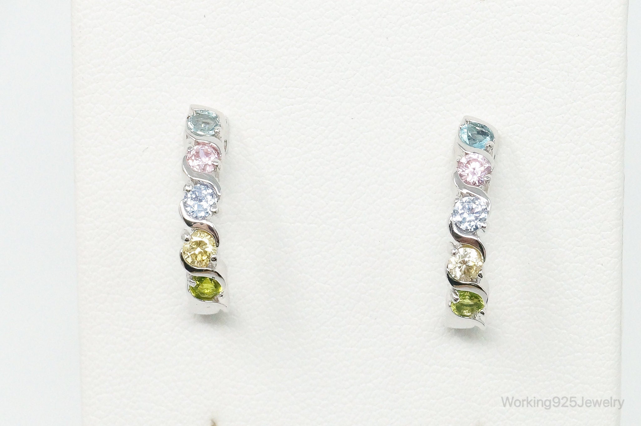 Vintage Multi Gemstone Sterling Silver Earrings