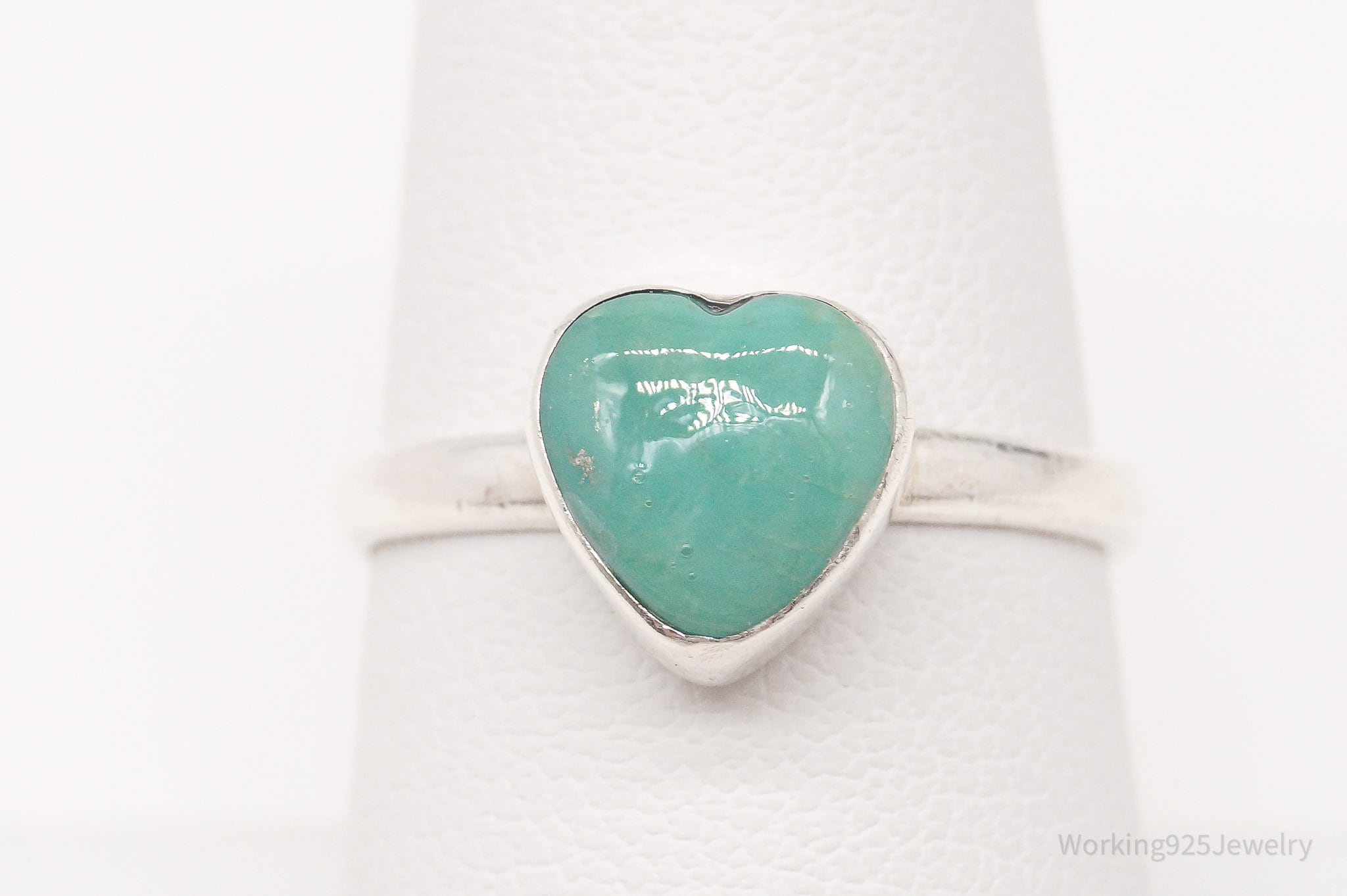 Vintage Turquoise Heart Sterling Silver Ring - Size 8