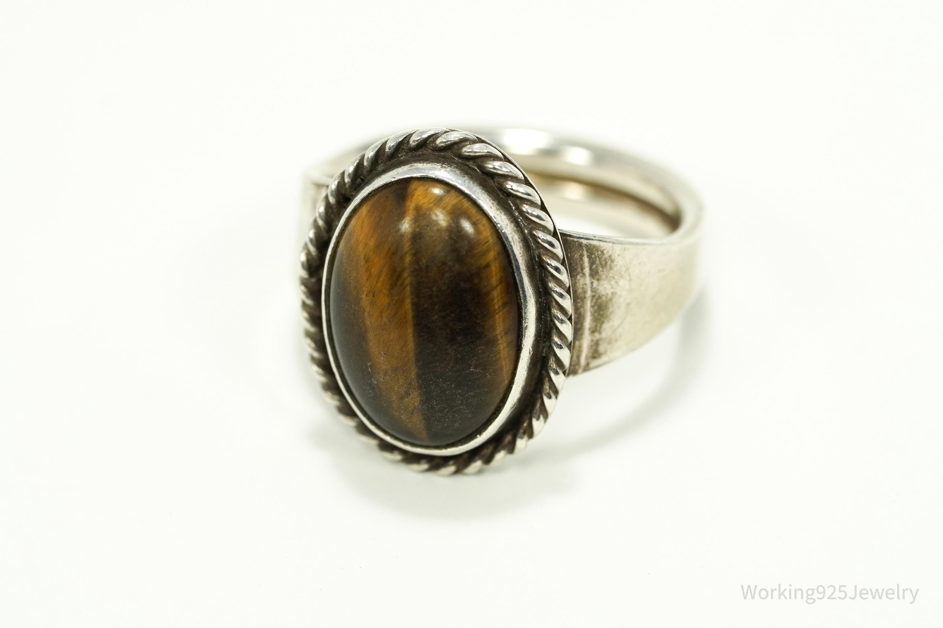 Vintage Native American SM Tiger's Eye Sterling Silver Ring Size 12.75