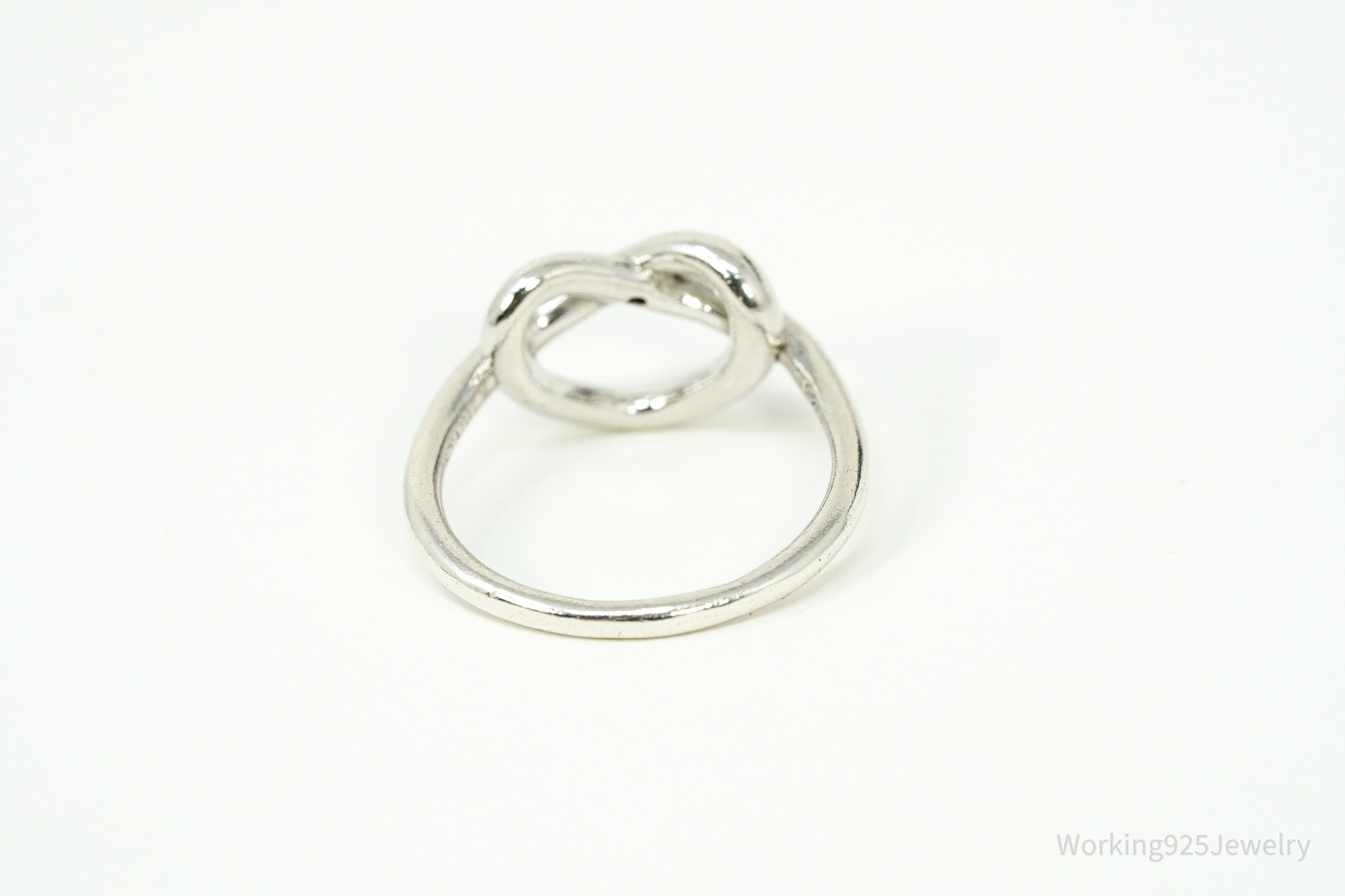 Vintage HDIA Single Diamond Heart Knot Sterling Silver Ring - Size 7.5