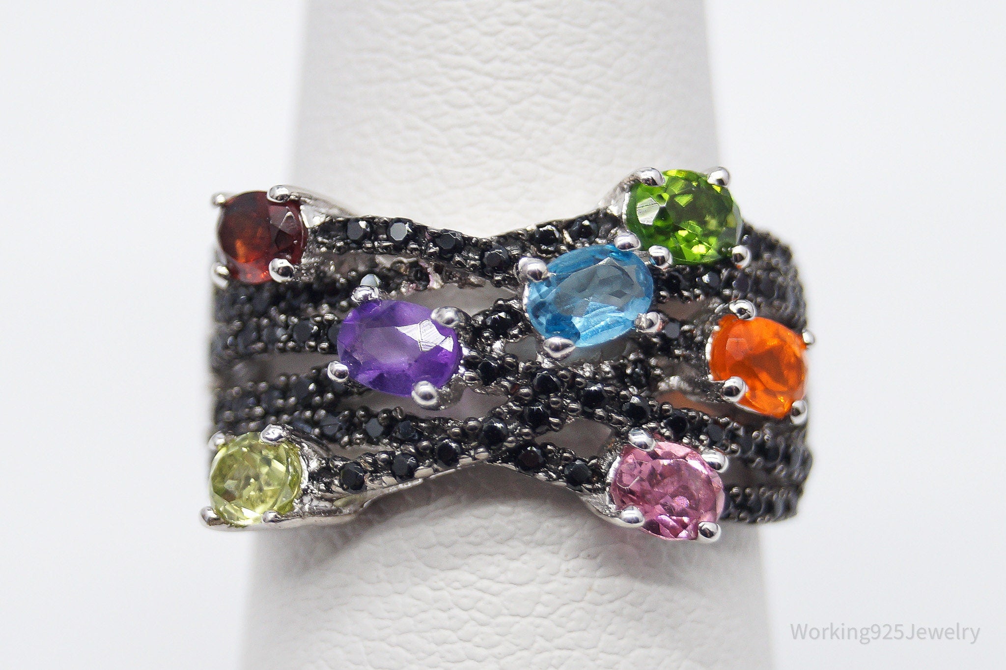 Multi Gemstone Sterling Silver Ring - Size 6