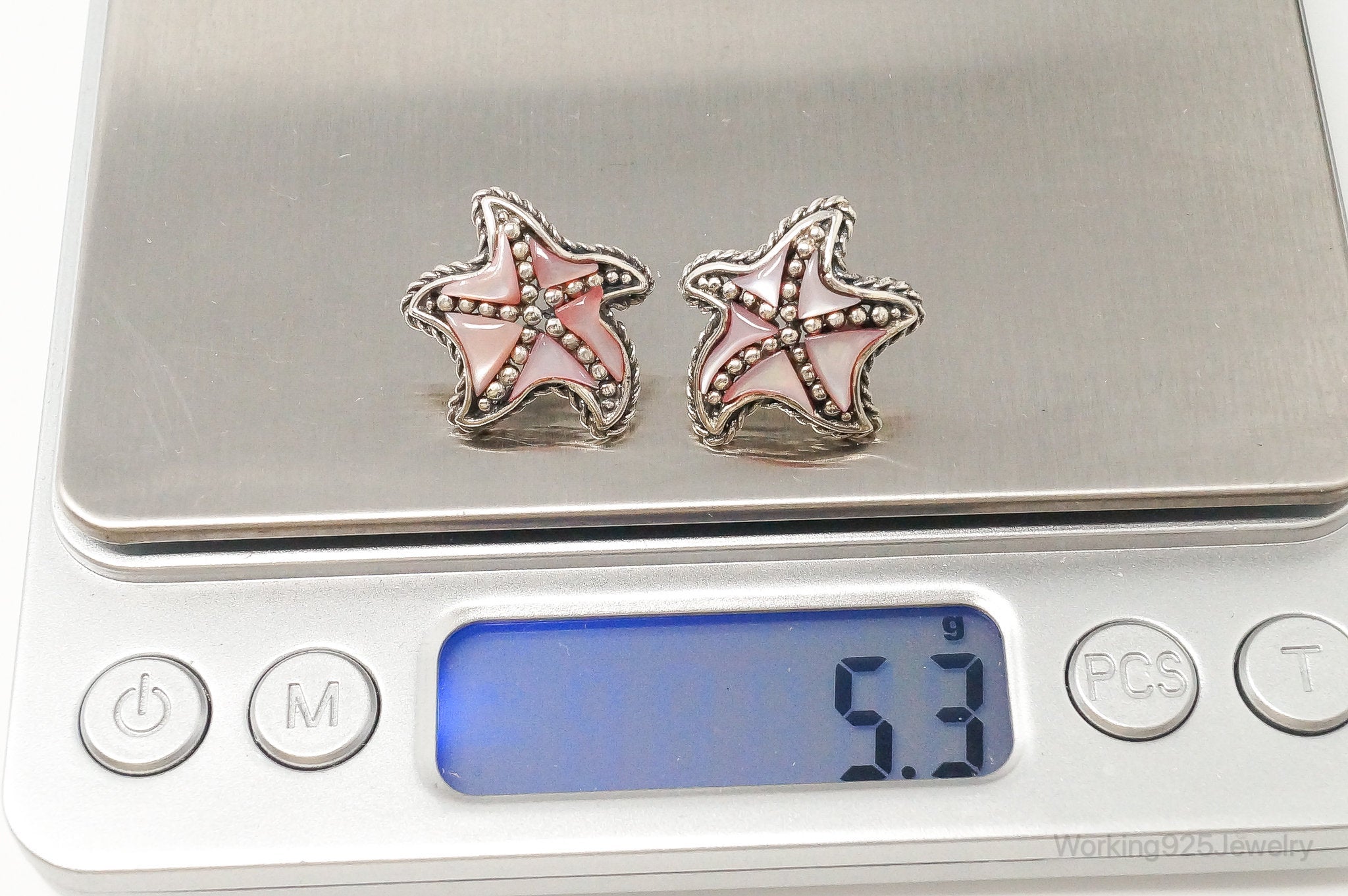 Designer CFJ Pink Mother Of Pearl Starfish Sterling Silver Earrings