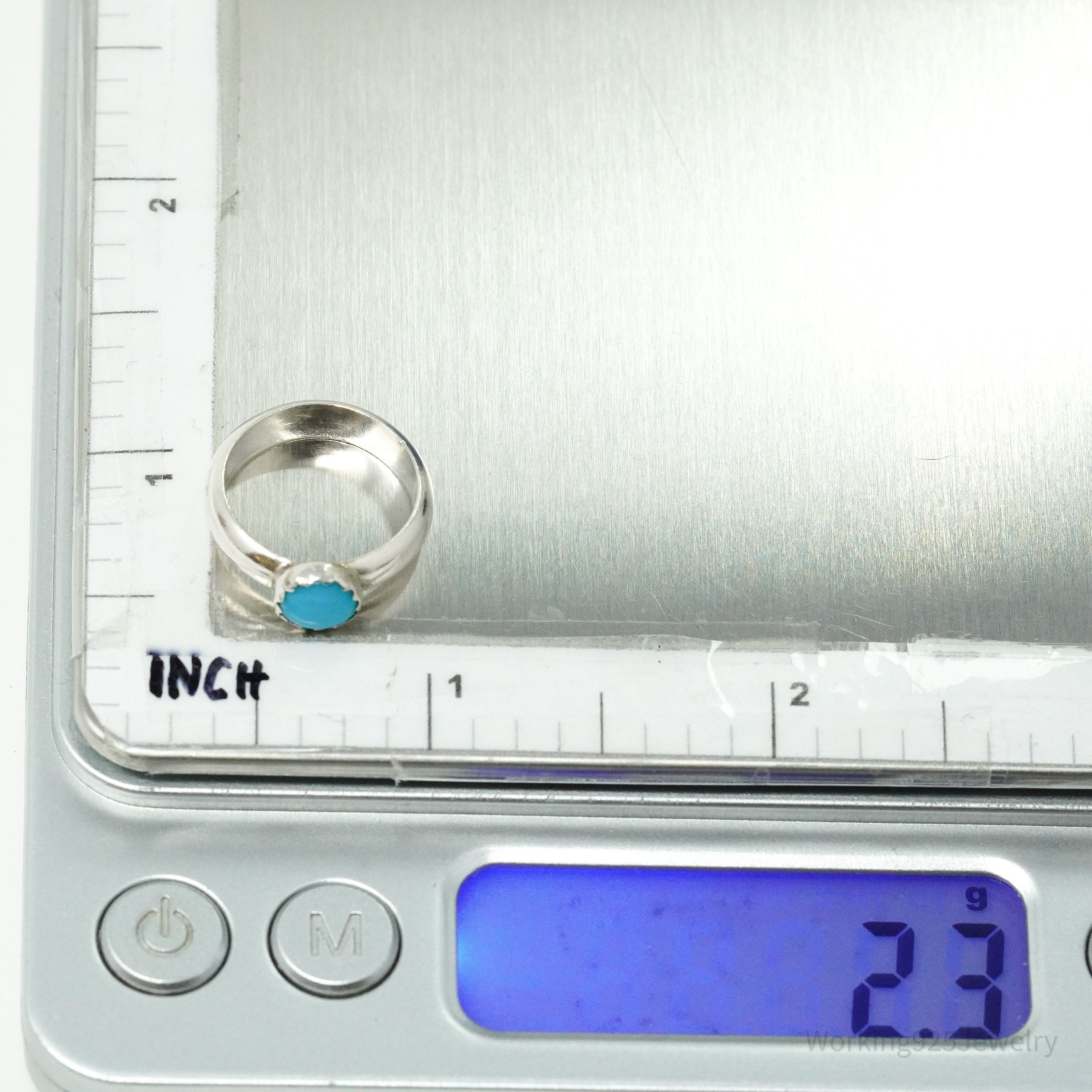 Vintage Native Turquoise Silver Ring - Size 3