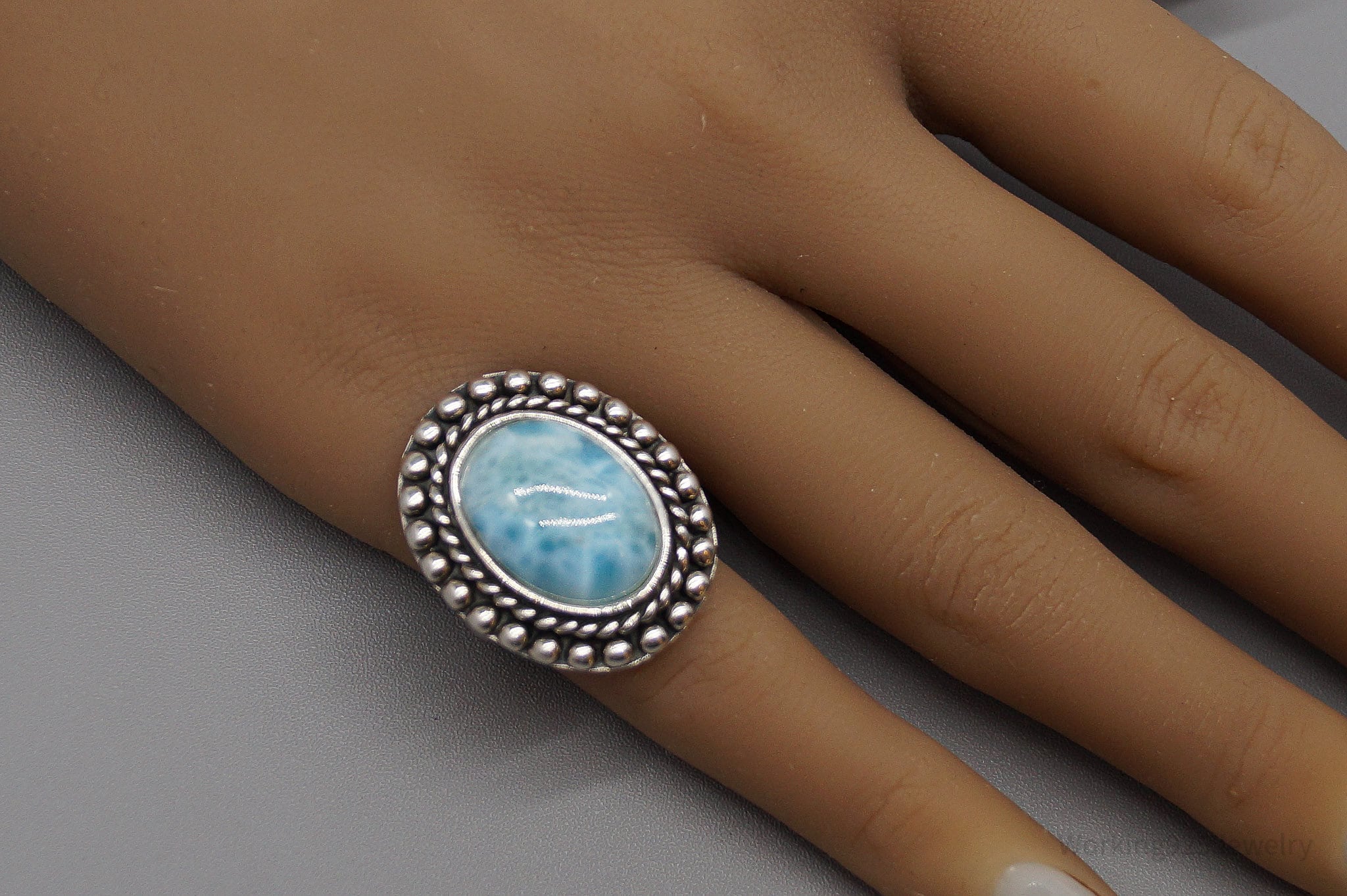 Vintage Designer NK Blue Larimar Sterling Silver Ring - Size 5.75