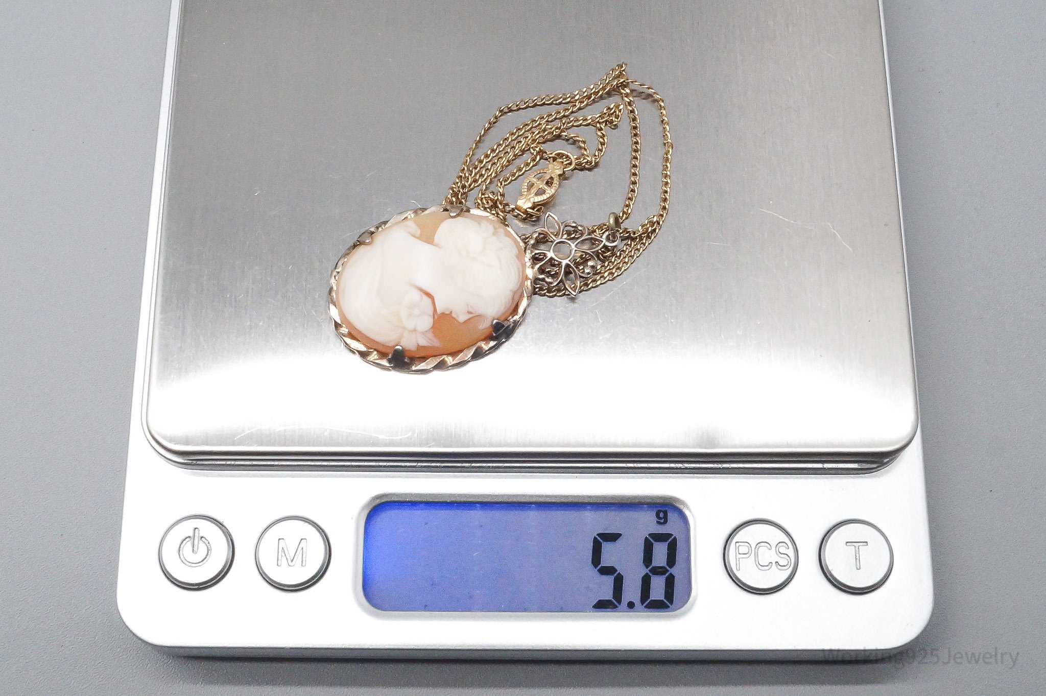 Antique Victorian Ostby Barton Shell Cameo Titanic 12K GF Sterling Silver Necklace 16"