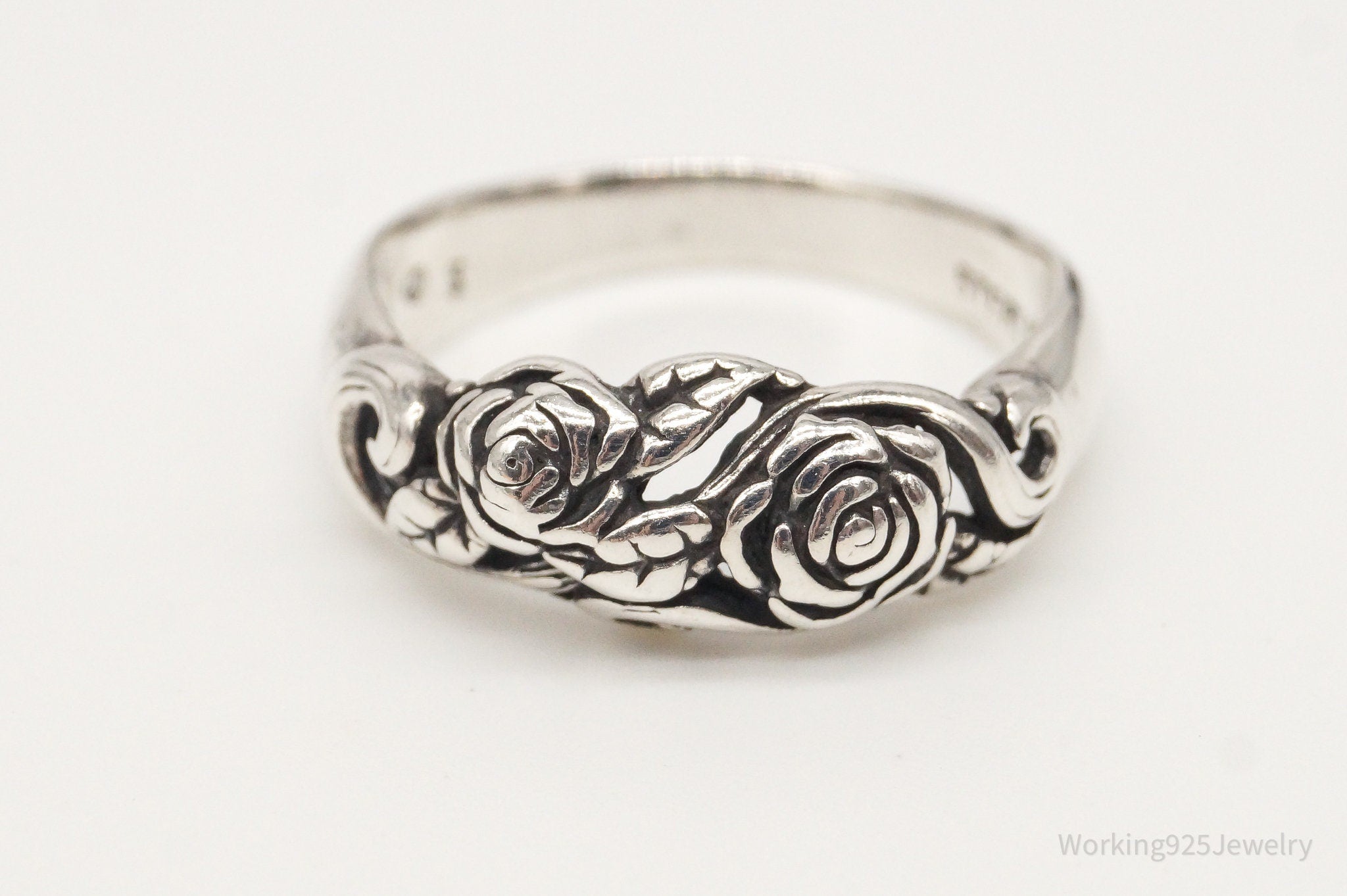 Vintage Roses Sterling Silver Ring - Size 6.75