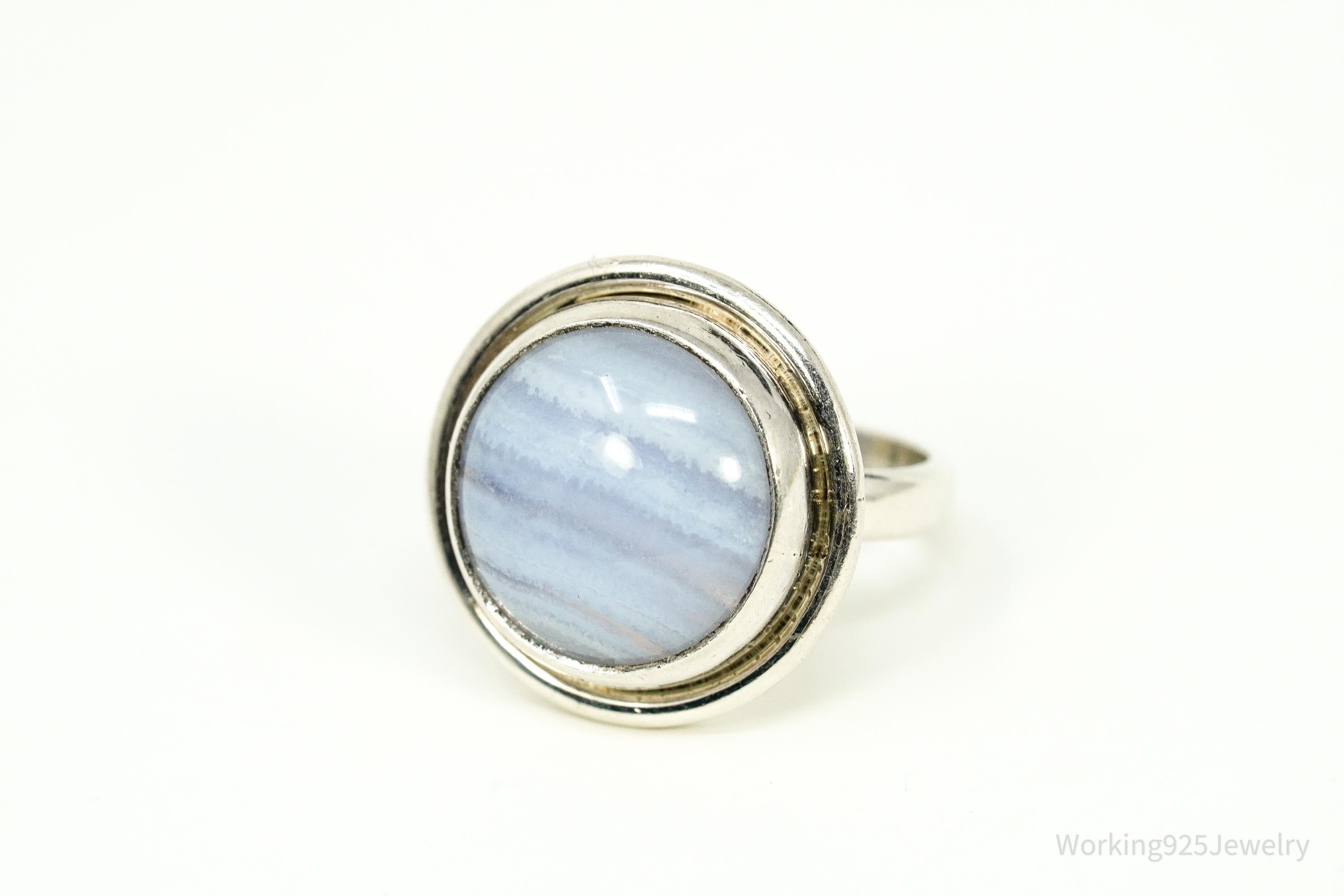 Vintage Blue Lace Agate Silver Ring - Size 6