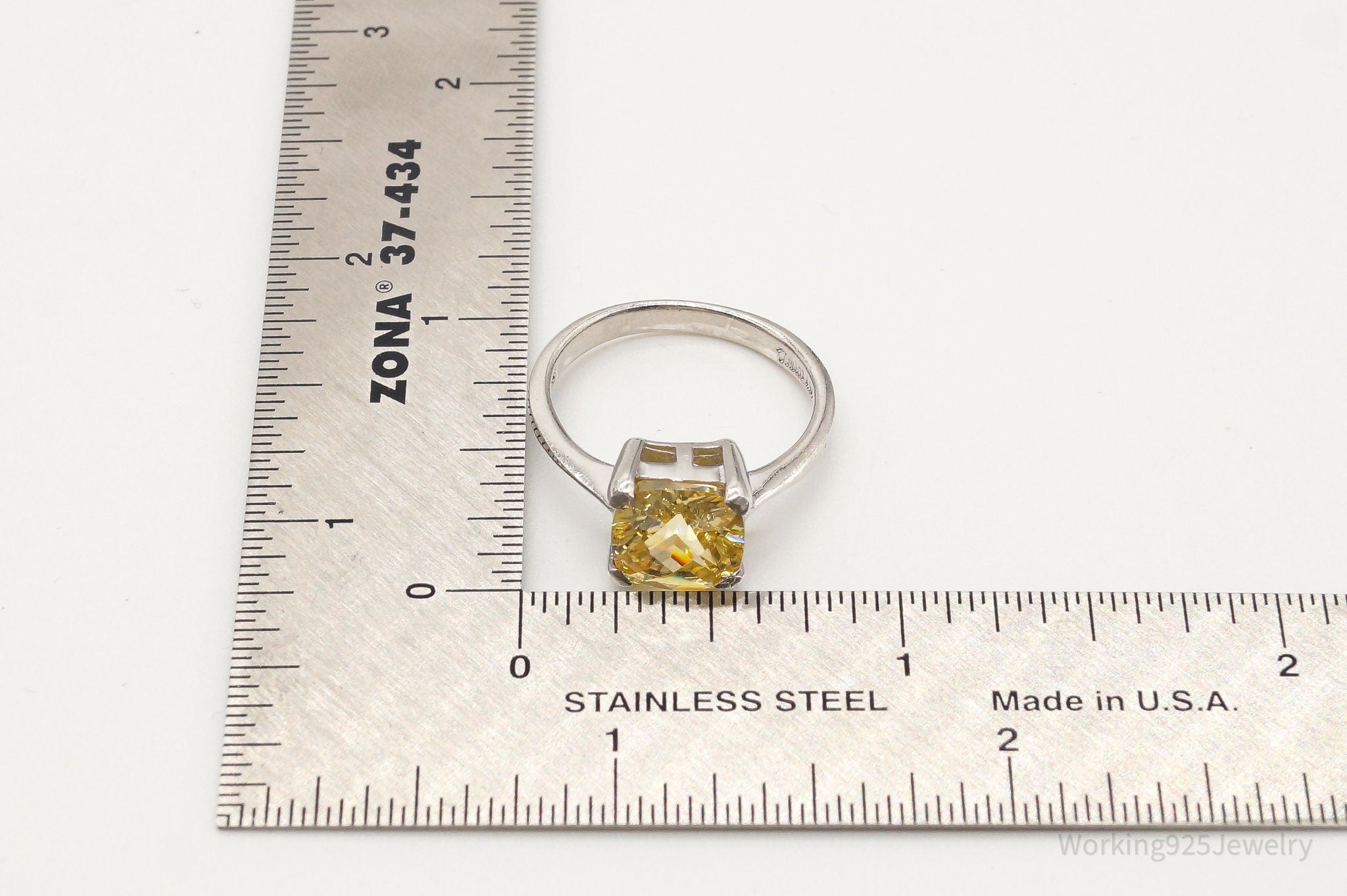 Vintage Yellow Cubic Zirconia Sterling Silver Ring- Size 8