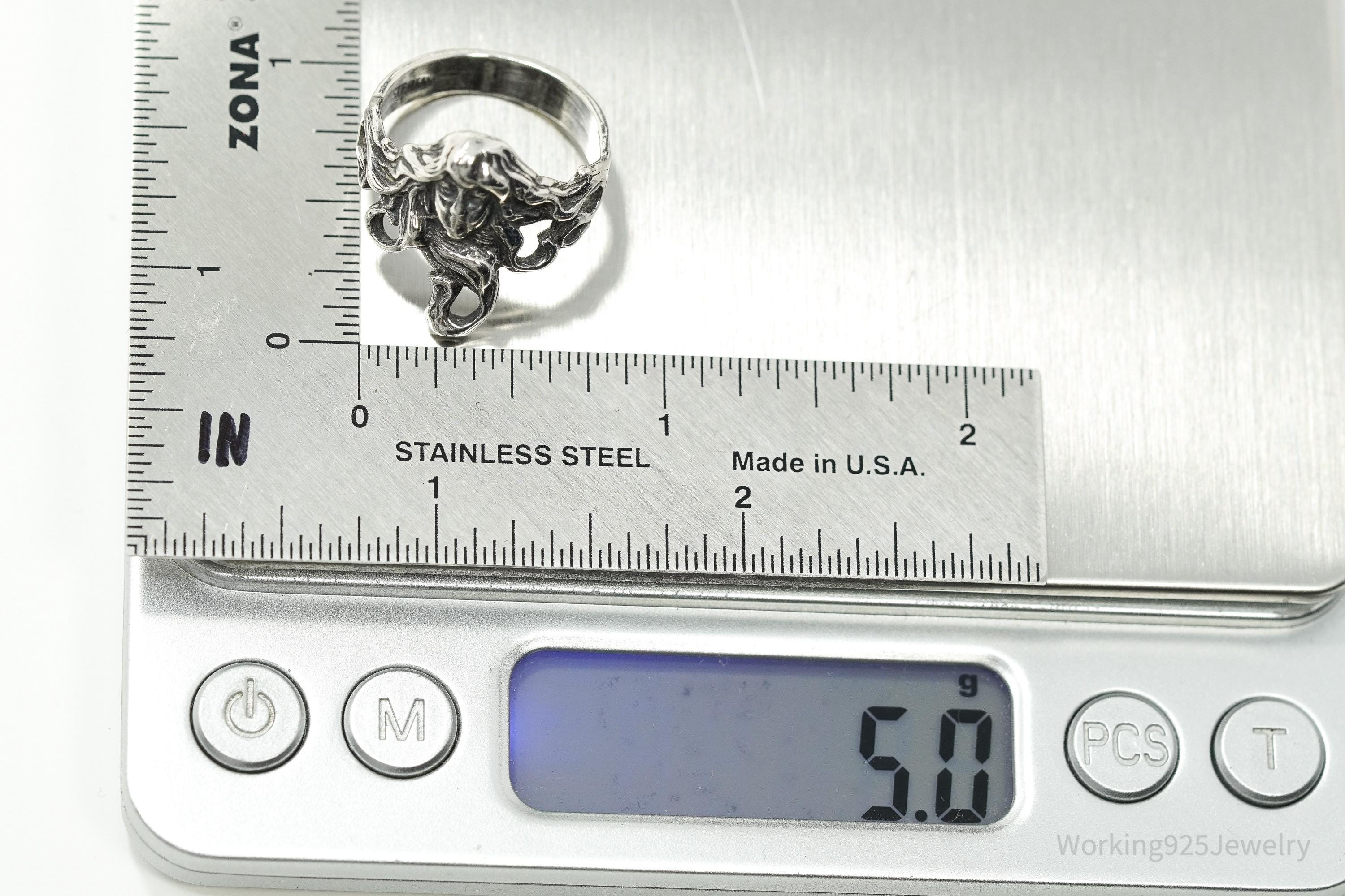 ATQ VTG Art Nouveau Woman Sterling Silver Ring - Size 8.25