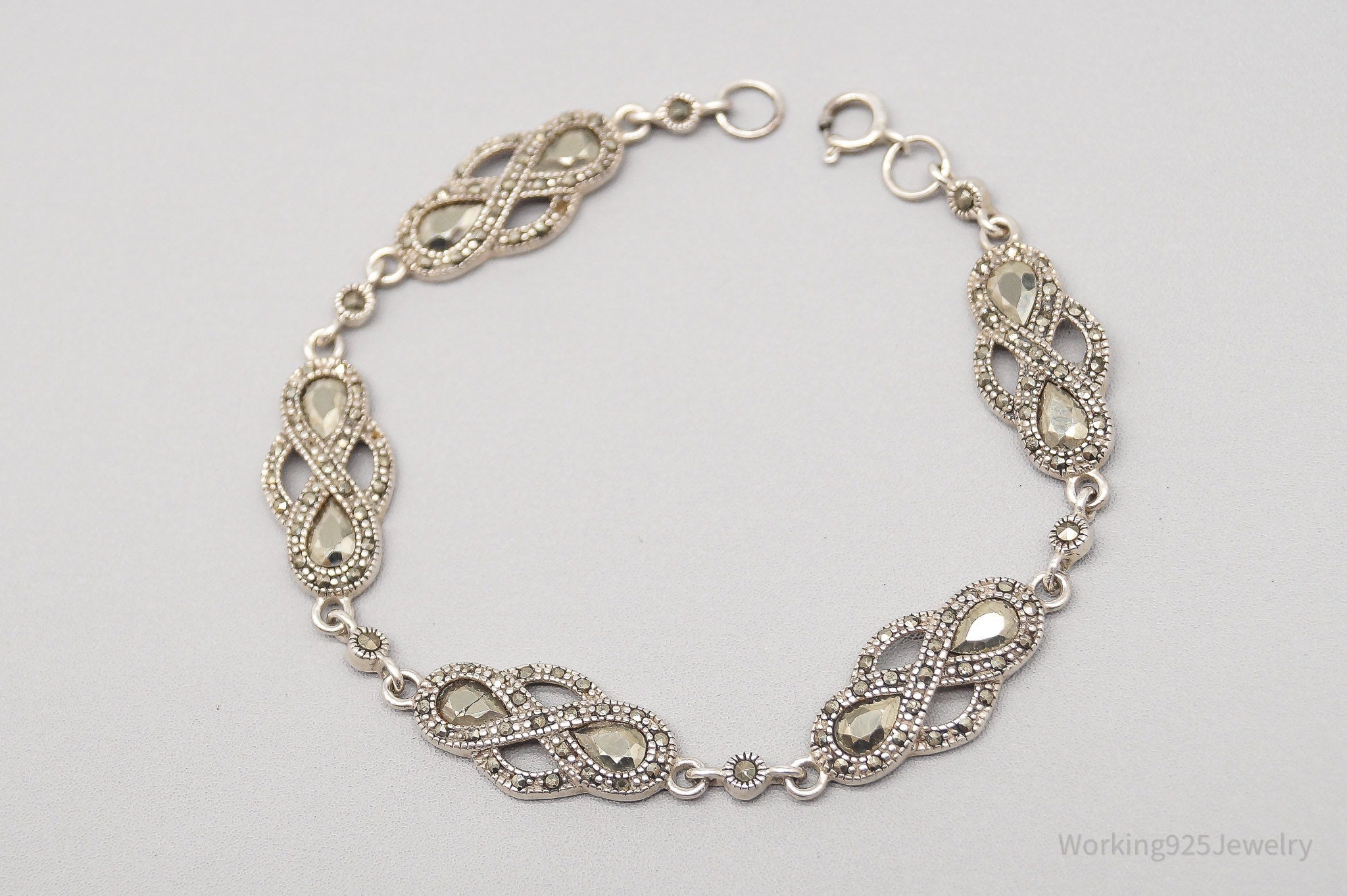 Vintage Marcasite Sterling Silver Bracelet 7 5/8"