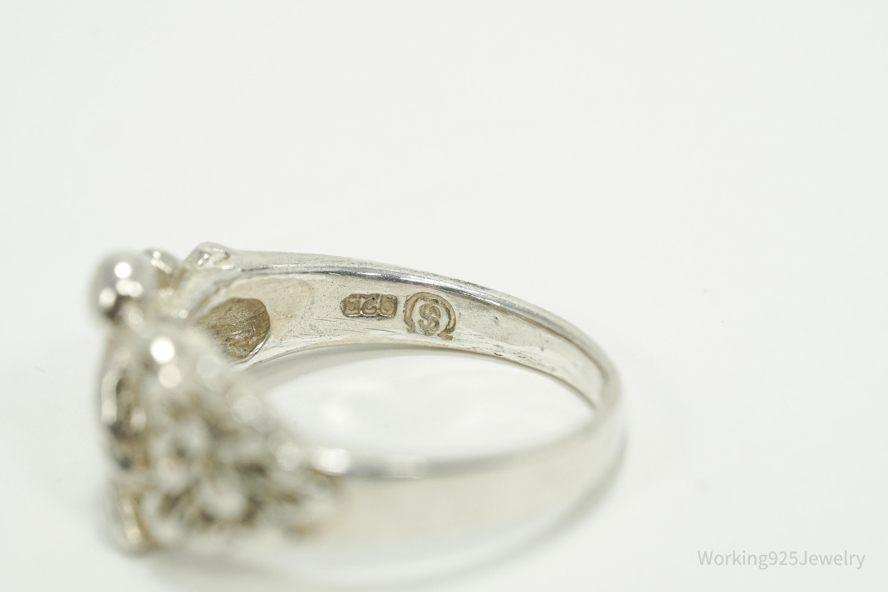 Vintage Bird & Flowers Sterling Silver Ring - Size 6.75