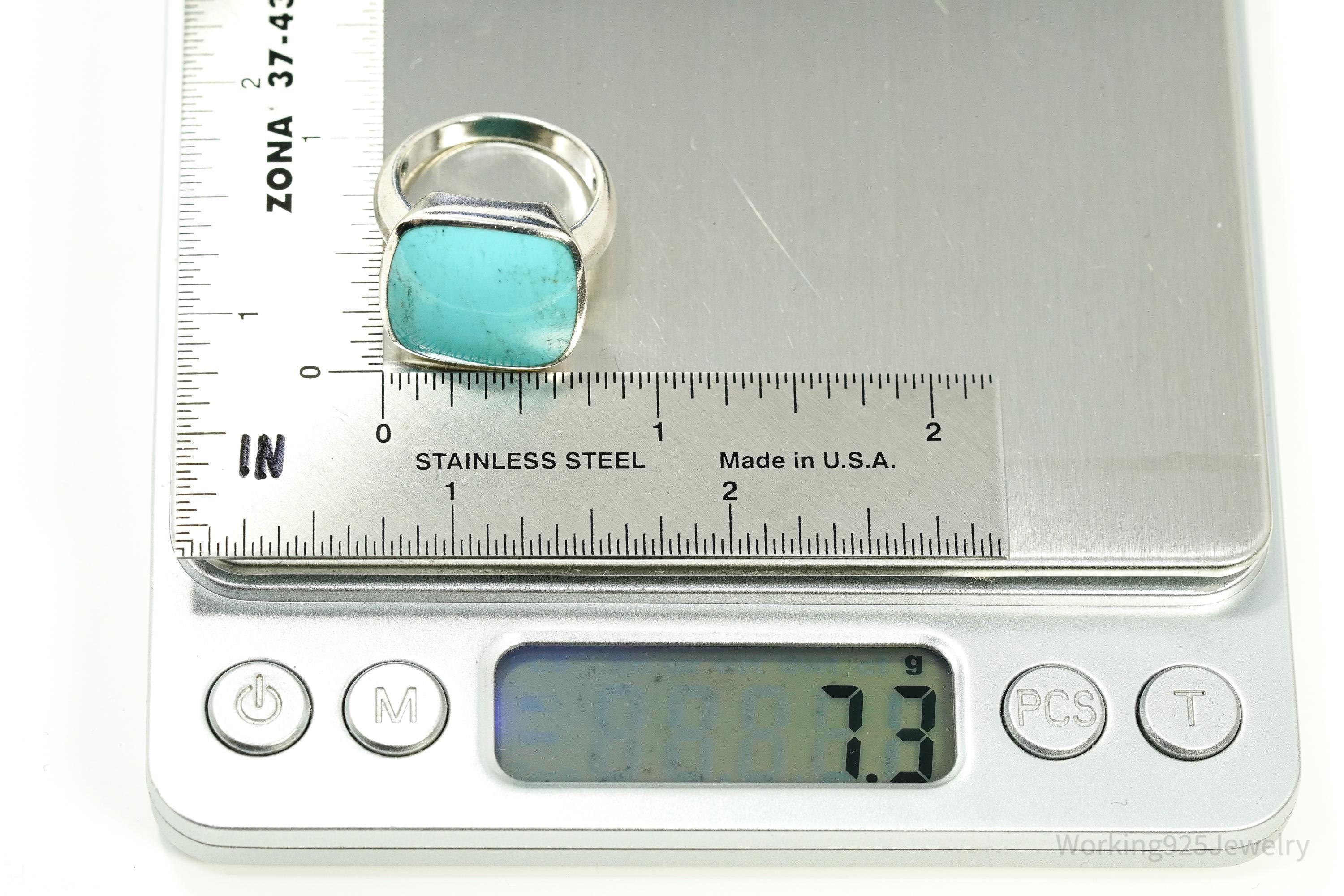 Vintage Designer SX Turquoise Sterling Silver Ring - Size 8