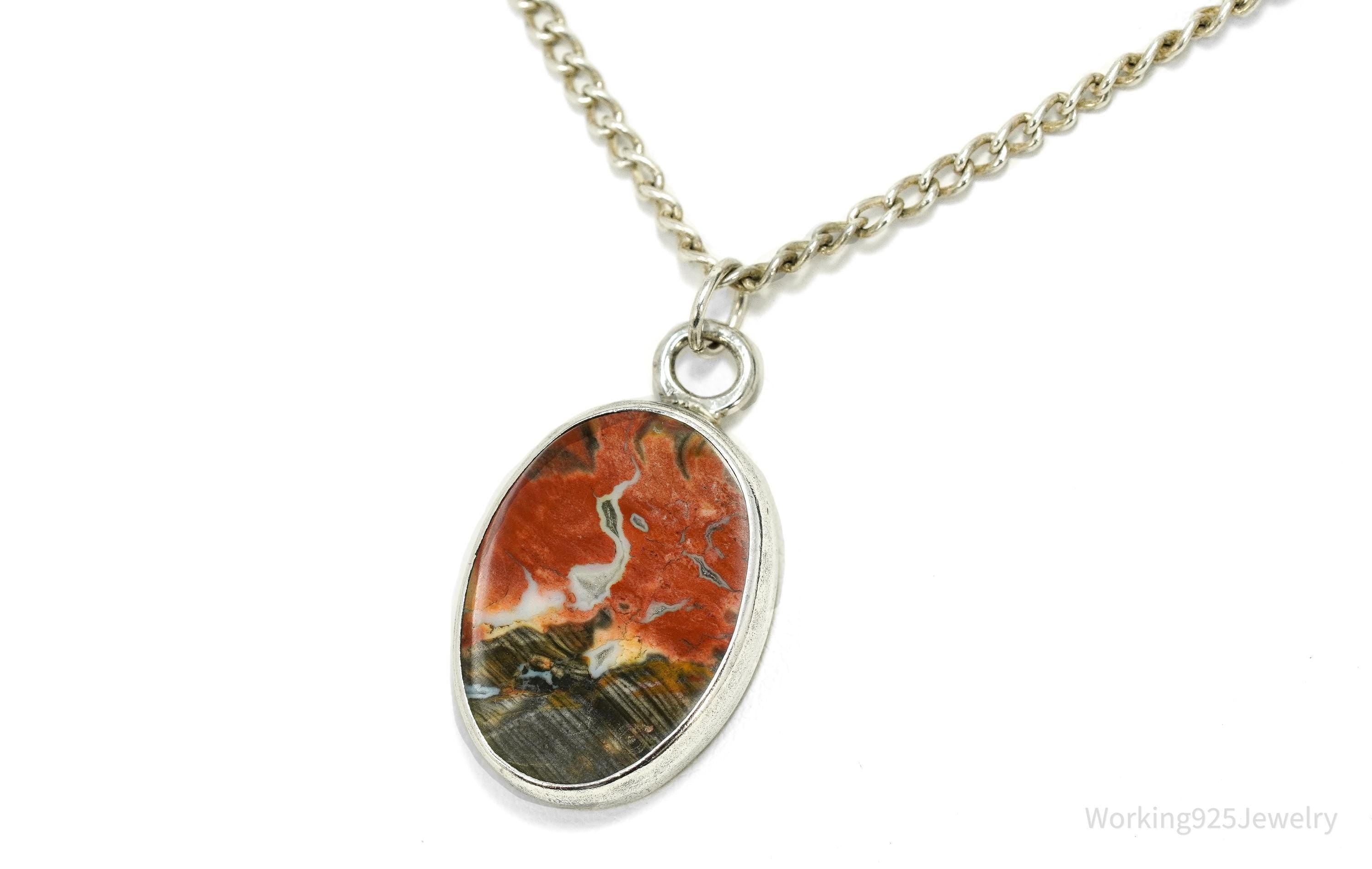 Vintage Agate Sterling Silver Necklace 18"