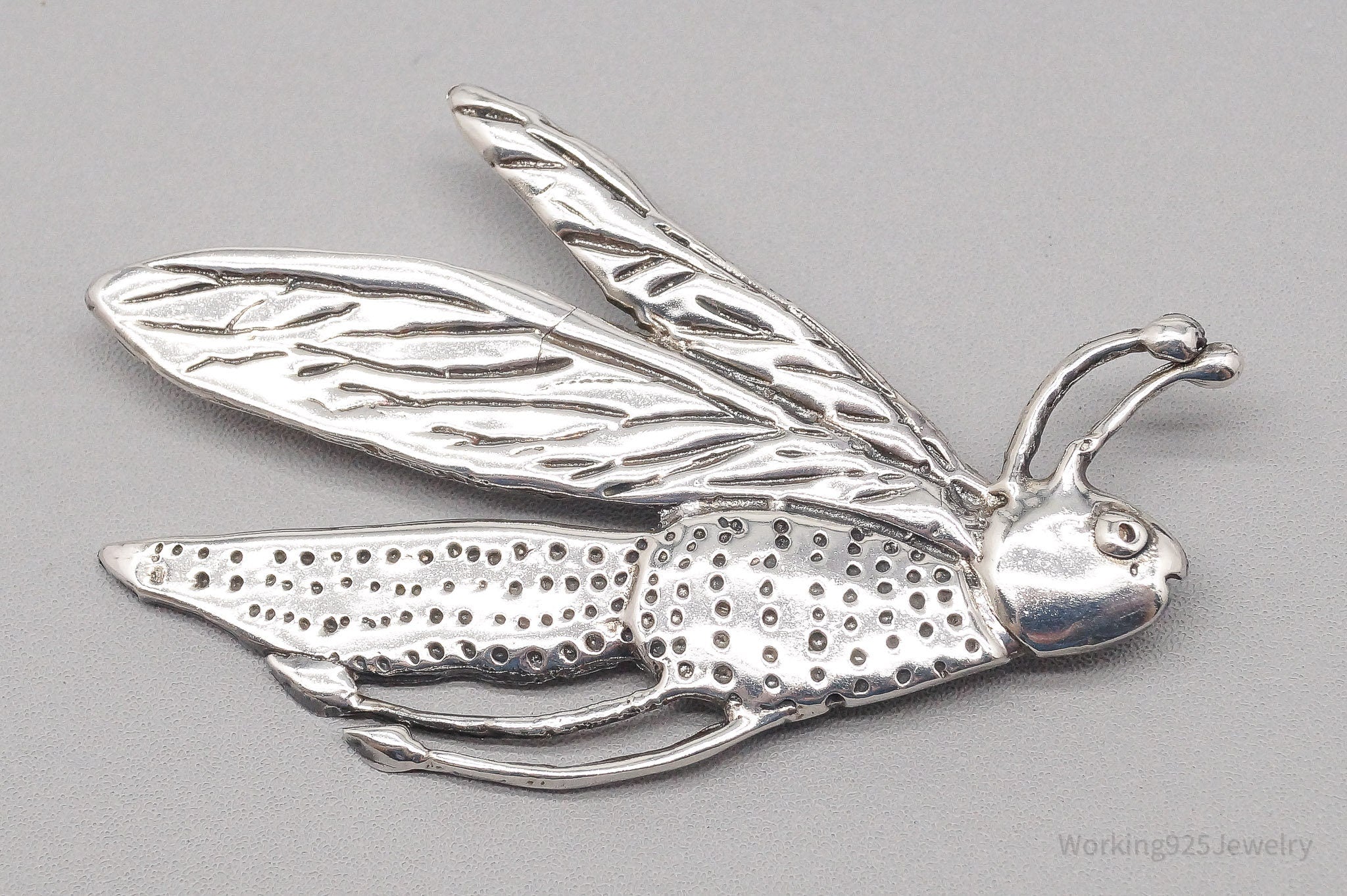 Large Vintage Mexico Cicada Or Dragonfly Sterling Silver Pendant