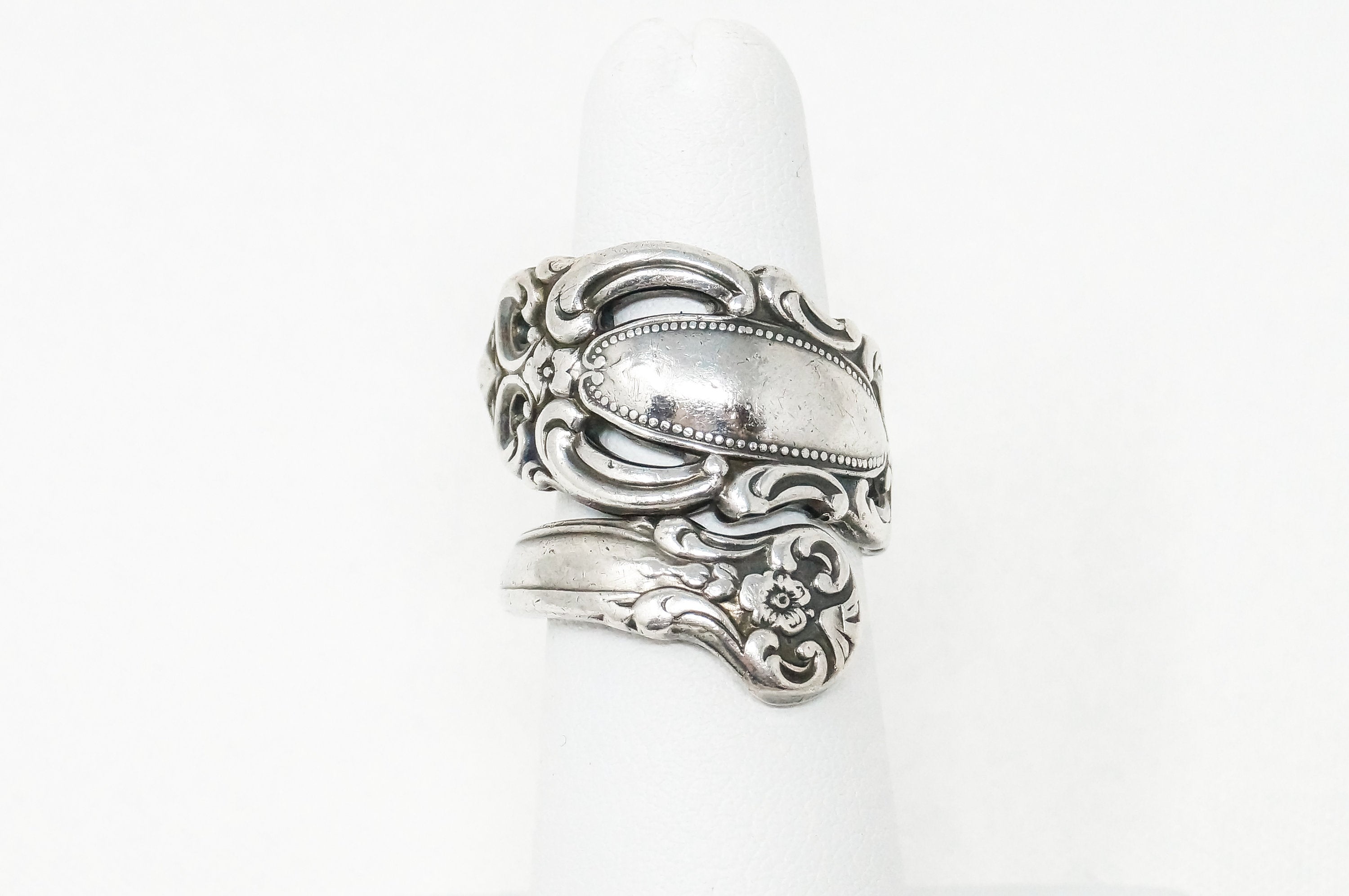 Vintage Towle Floral 1973 Sterling Silver Adjustable Wrap Spoon Ring - Size 5.5