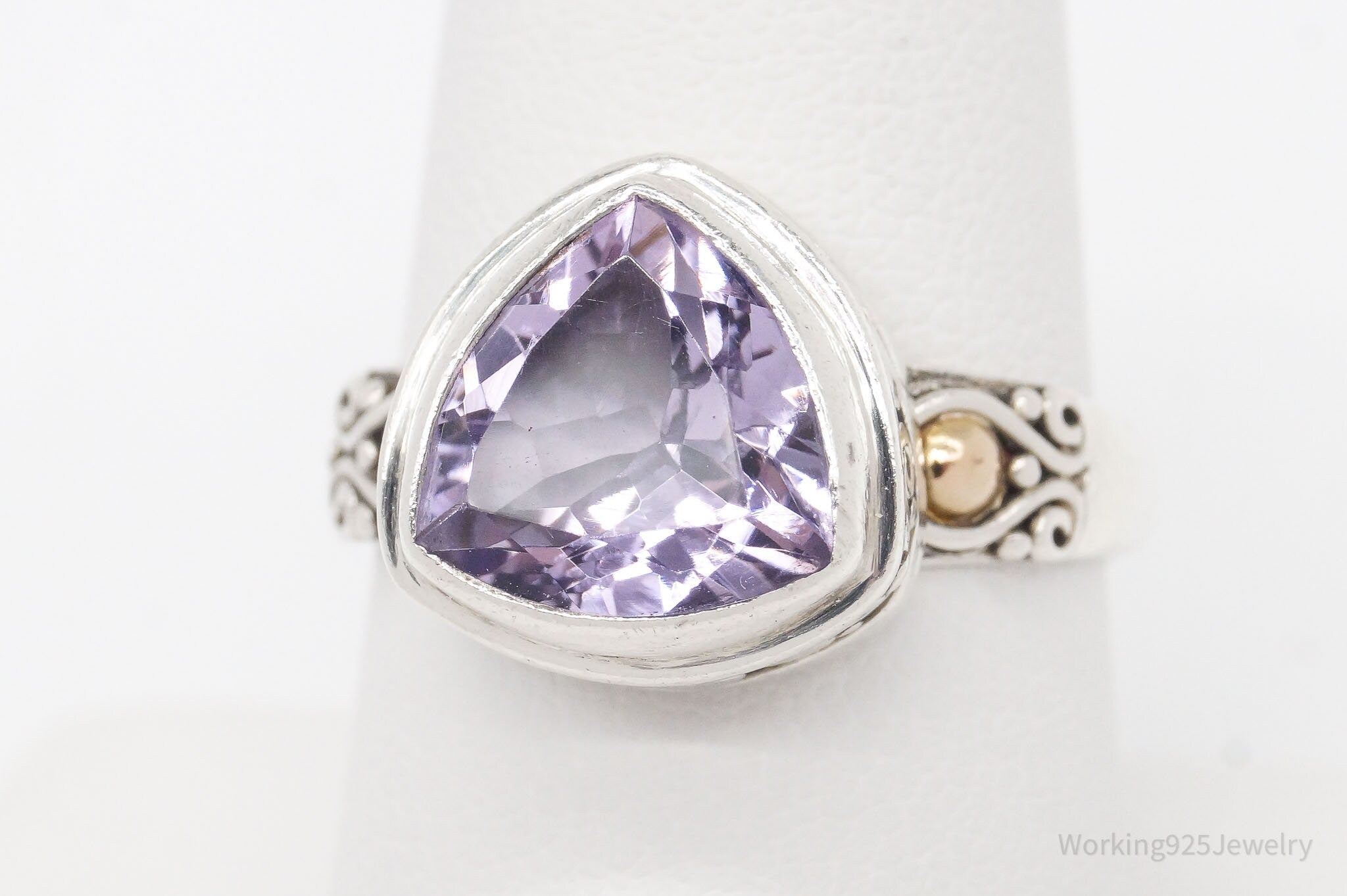 Vintage Designer BA Suarti 18K Gold Amethyst Sterling Silver Ring - Size 9