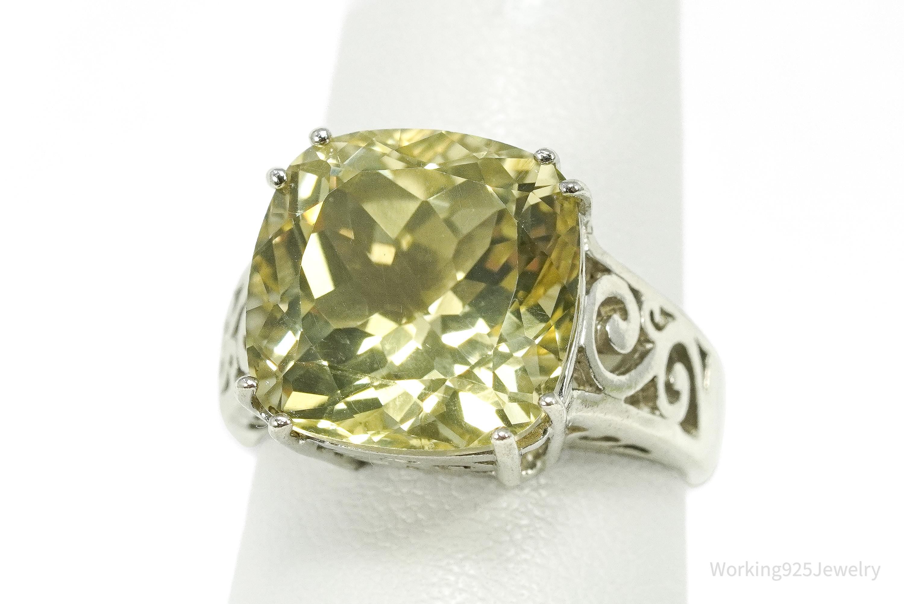 Vintage Large Lemon Citrine Sterling Silver Ring - Size 8
