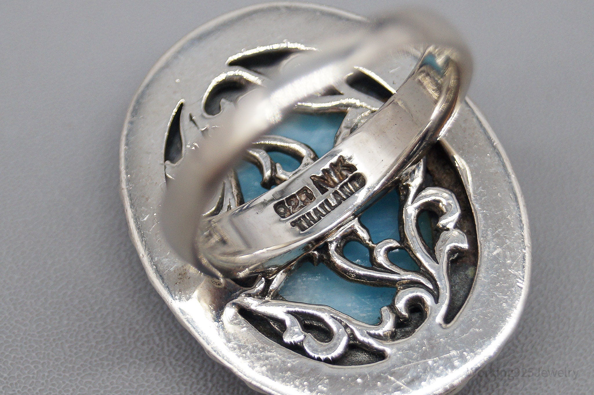 Vintage Designer NK Blue Larimar Sterling Silver Ring - Size 5.75