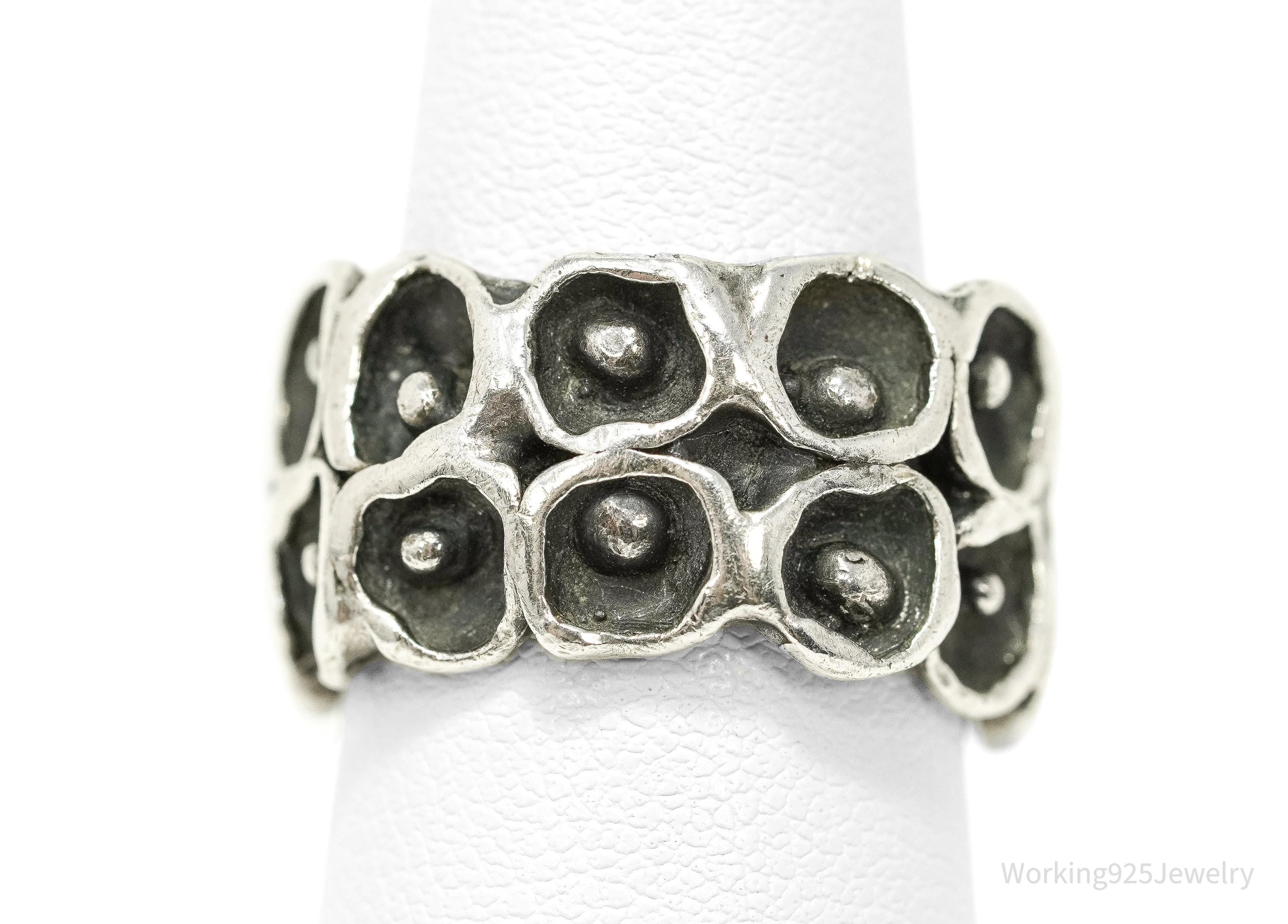 Vintage Brutalist Modernist Silver Ring - Size 7.25